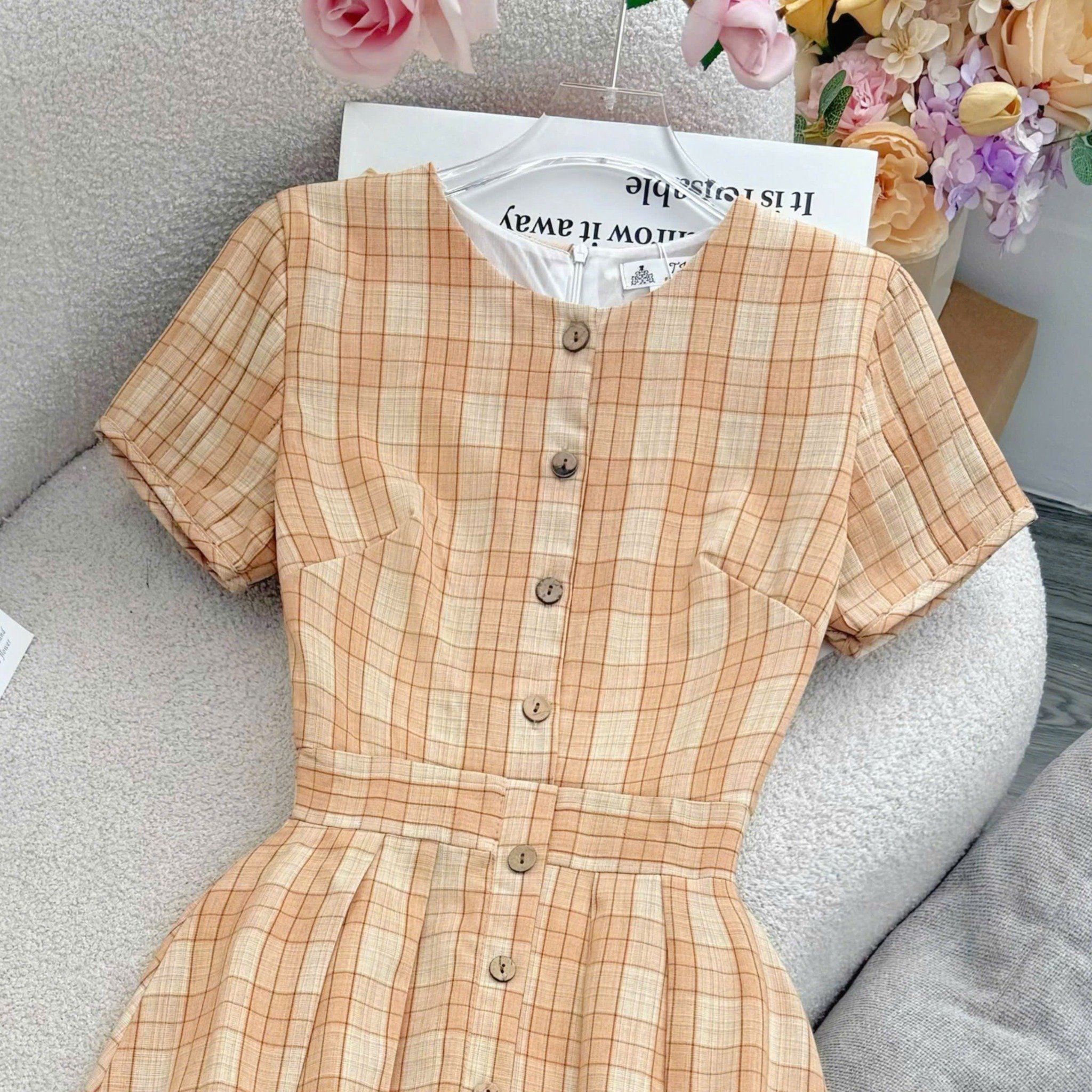 Đầm Cổ Tròn Chất Bố Cotton  Thiết Kế TuTu Store Dành Cho Nữ Mã D1444