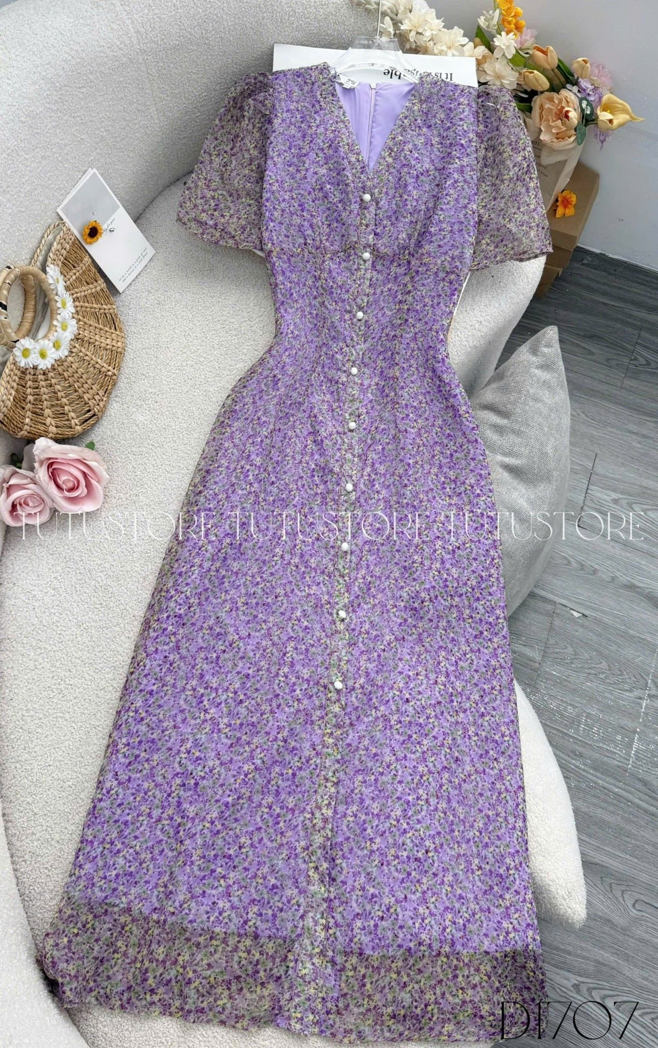 Đầm Hoa Thiết Kế Cổ V Dáng Dài Đi Chơi TuTu Store Mã D1707