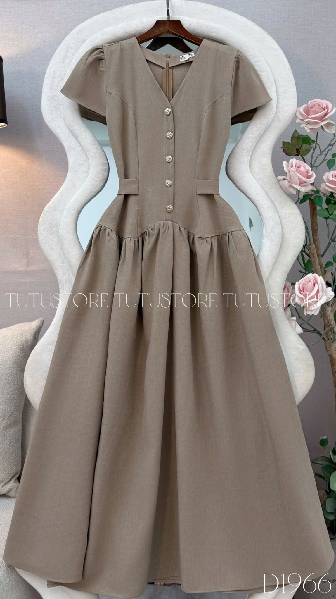 Đầm Thiết Kế Cổ V Dáng Xòe Dính Nút Kèm Thắt Nơ Đi Tiệc TuTu Store Mã D1966