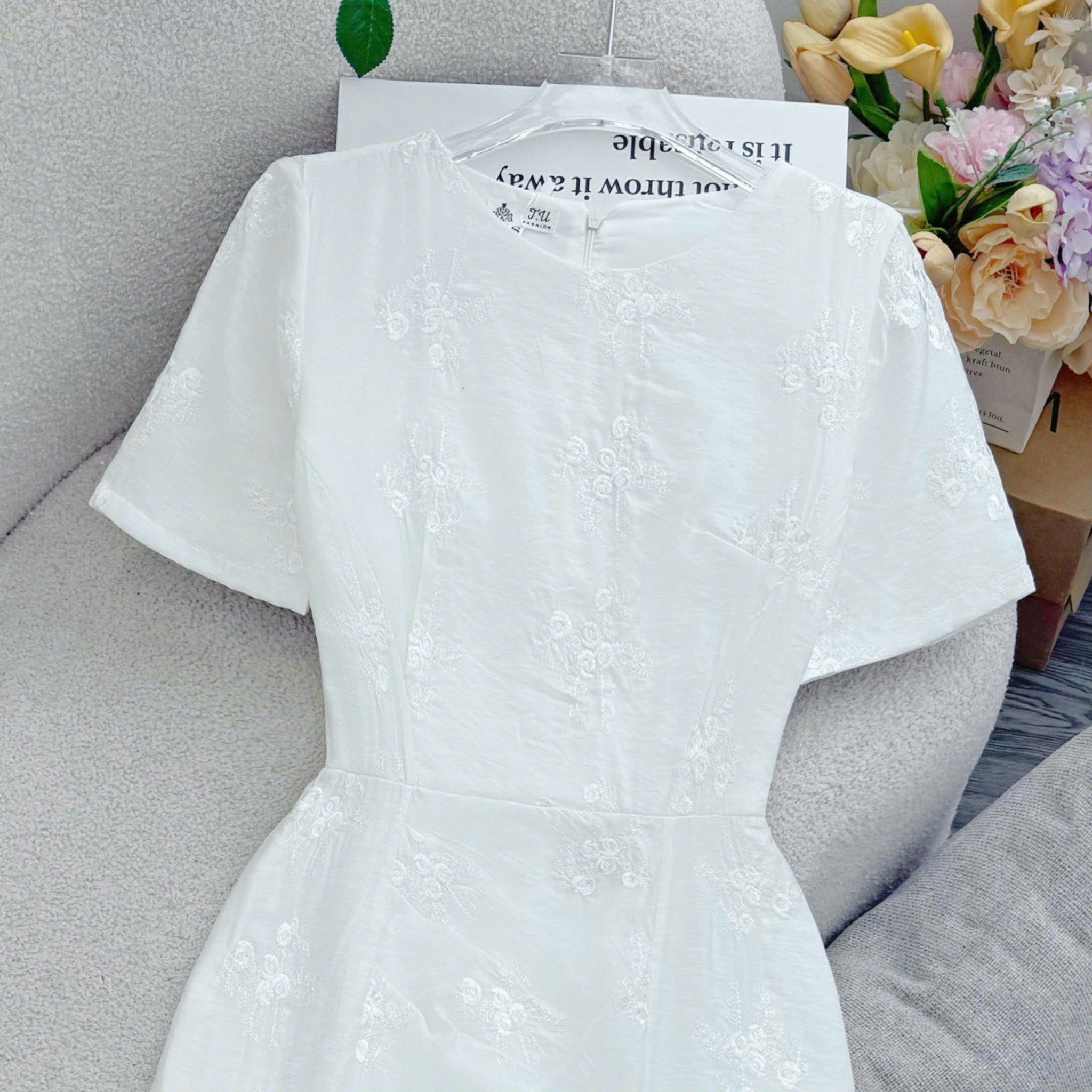 Đầm Tơ Linen Thêu Thiết Kế TuTu Store Phù Hợp Đi Tiệc Dành Cho Nữ - Mã D1459