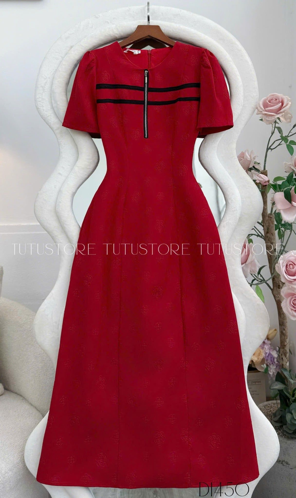 Đầm Bố Dập Hoa Thiết Kế TuTu Store Phù Hợp Đi Tiệc Dành Cho Nữ - Mã D1450