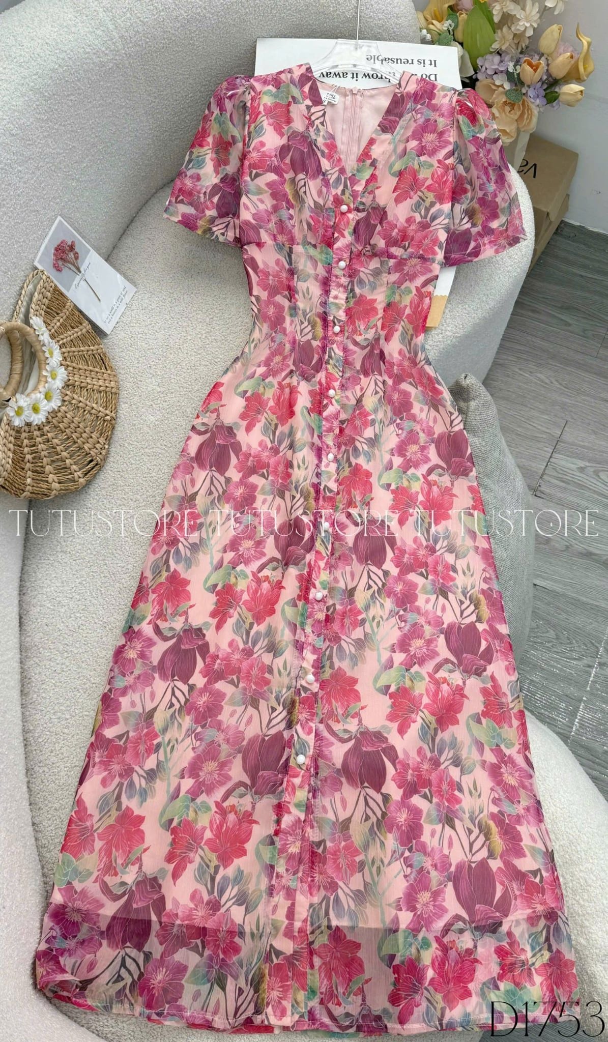 Đầm Hoa Thiết Kế Cổ V Dáng Dài Đi Chơi TuTu Store Mã D1753
