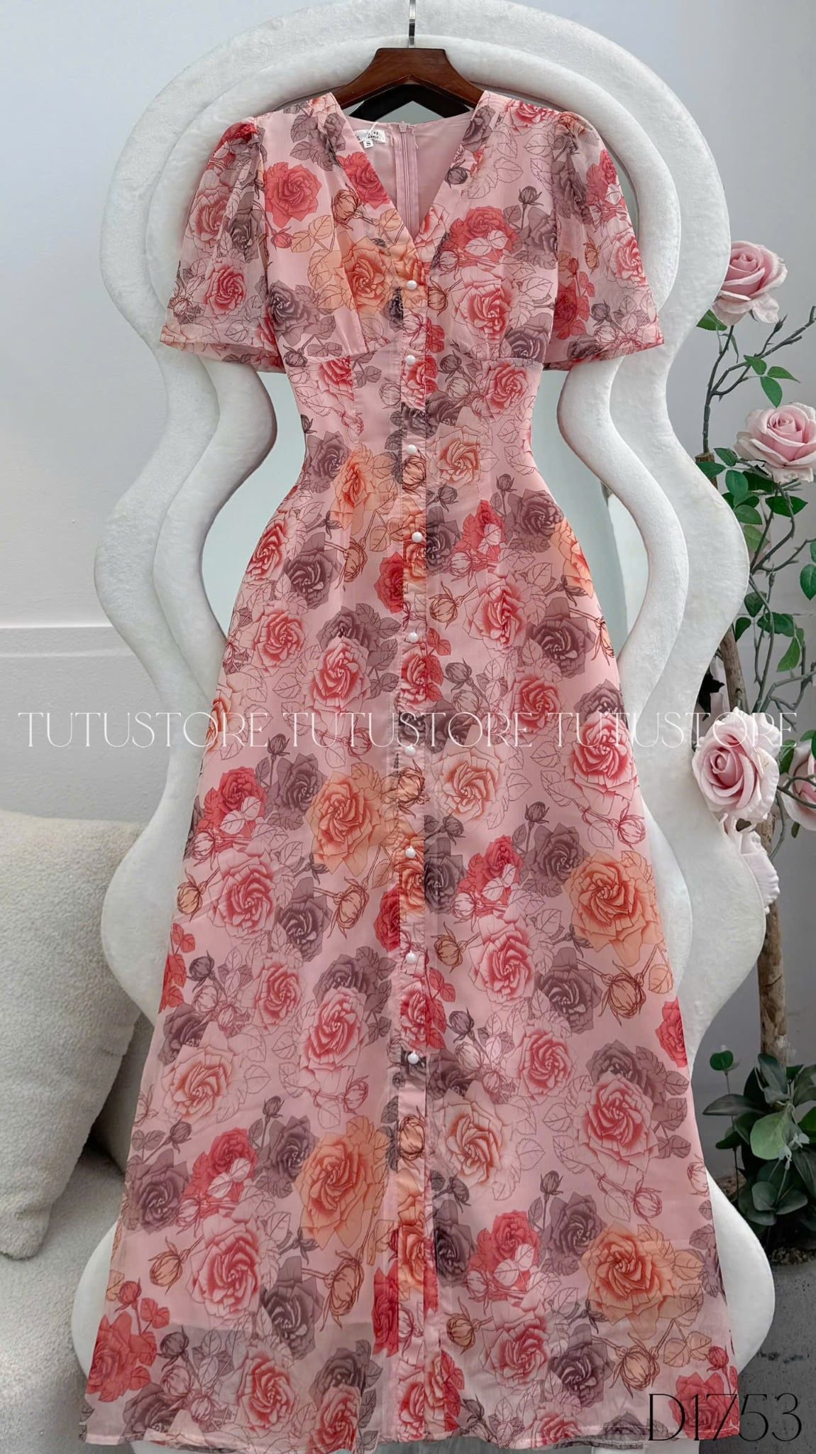 Đầm Hoa Thiết Kế Cổ V Dáng Dài Đi Chơi TuTu Store Mã D1753
