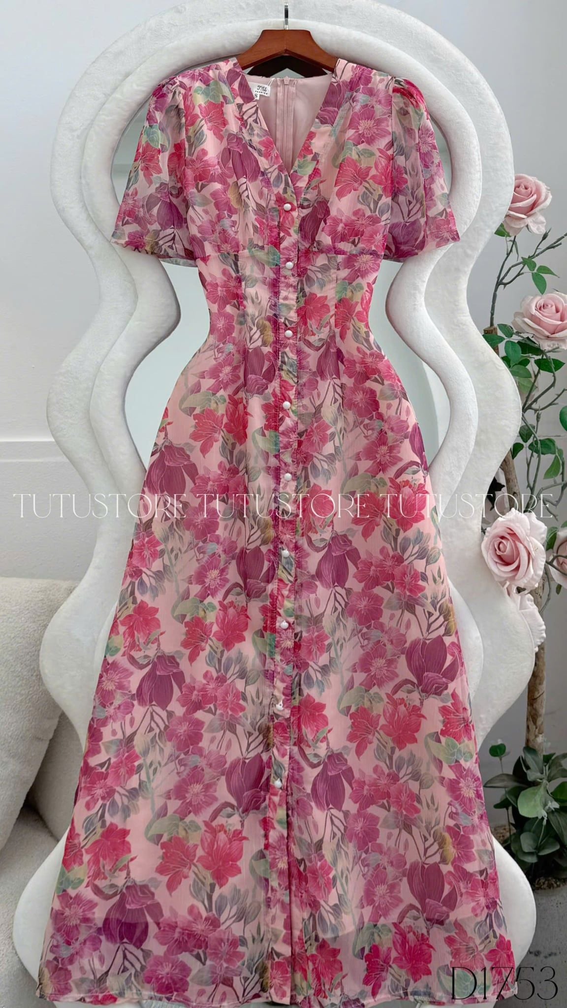 Đầm Hoa Thiết Kế Cổ V Dáng Dài Đi Chơi TuTu Store Mã D1753