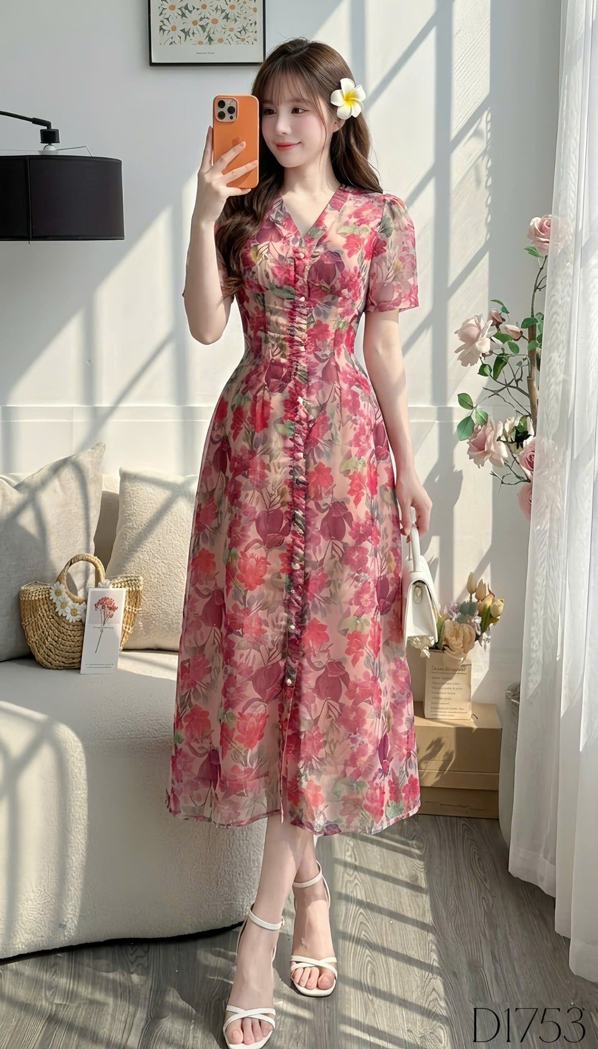 Đầm Hoa Thiết Kế Cổ V Dáng Dài Đi Chơi TuTu Store Mã D1753