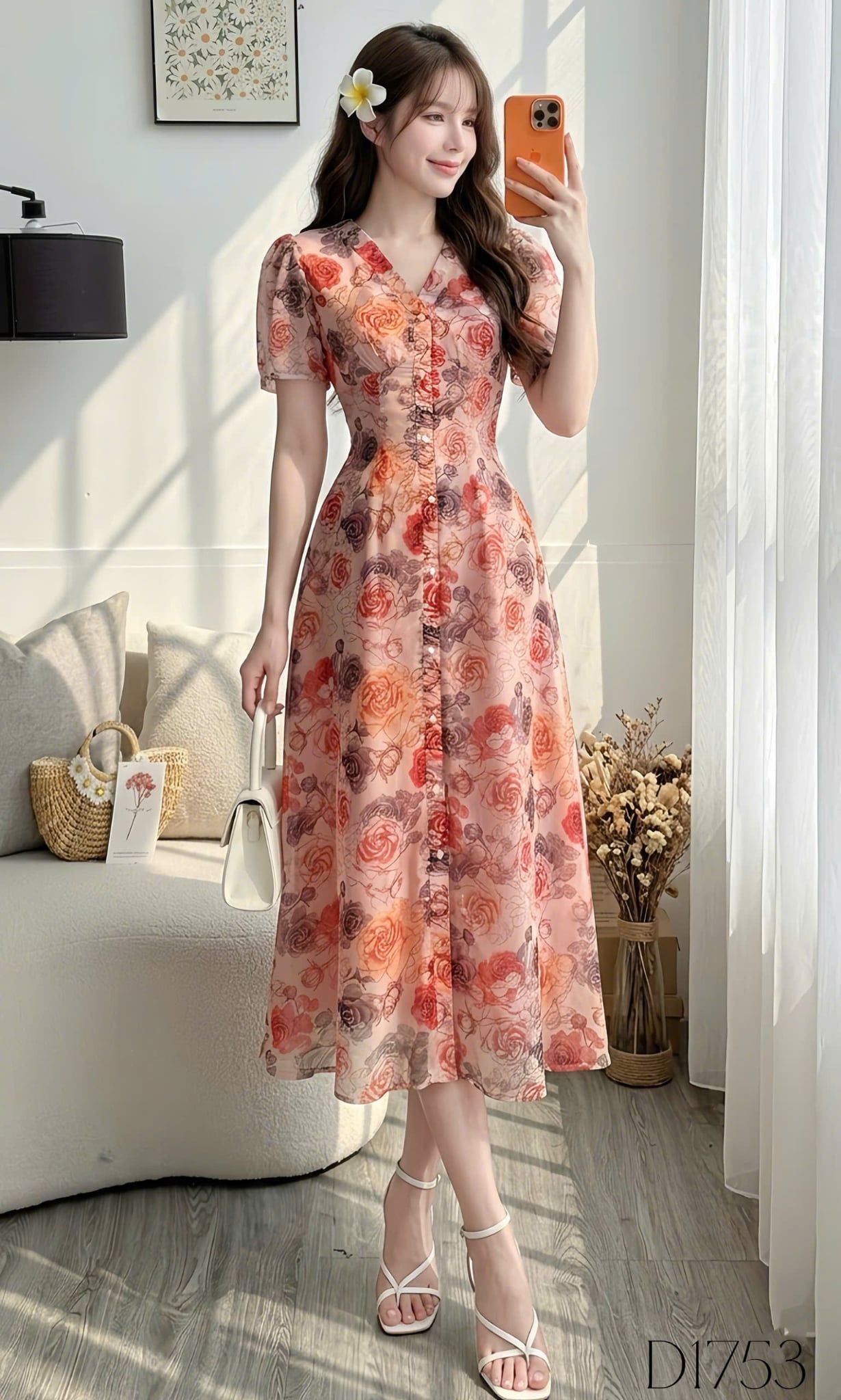 Đầm Hoa Thiết Kế Cổ V Dáng Dài Đi Chơi TuTu Store Mã D1753