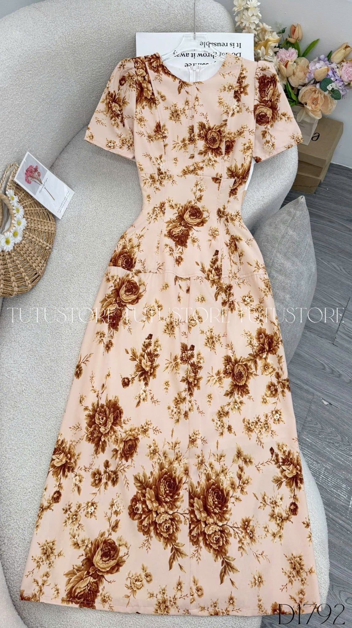 Đầm Hoa Thiết Kế Dáng Chữ A Dài Tôn Dáng Đi Tiệc TuTu Store Mã D1792