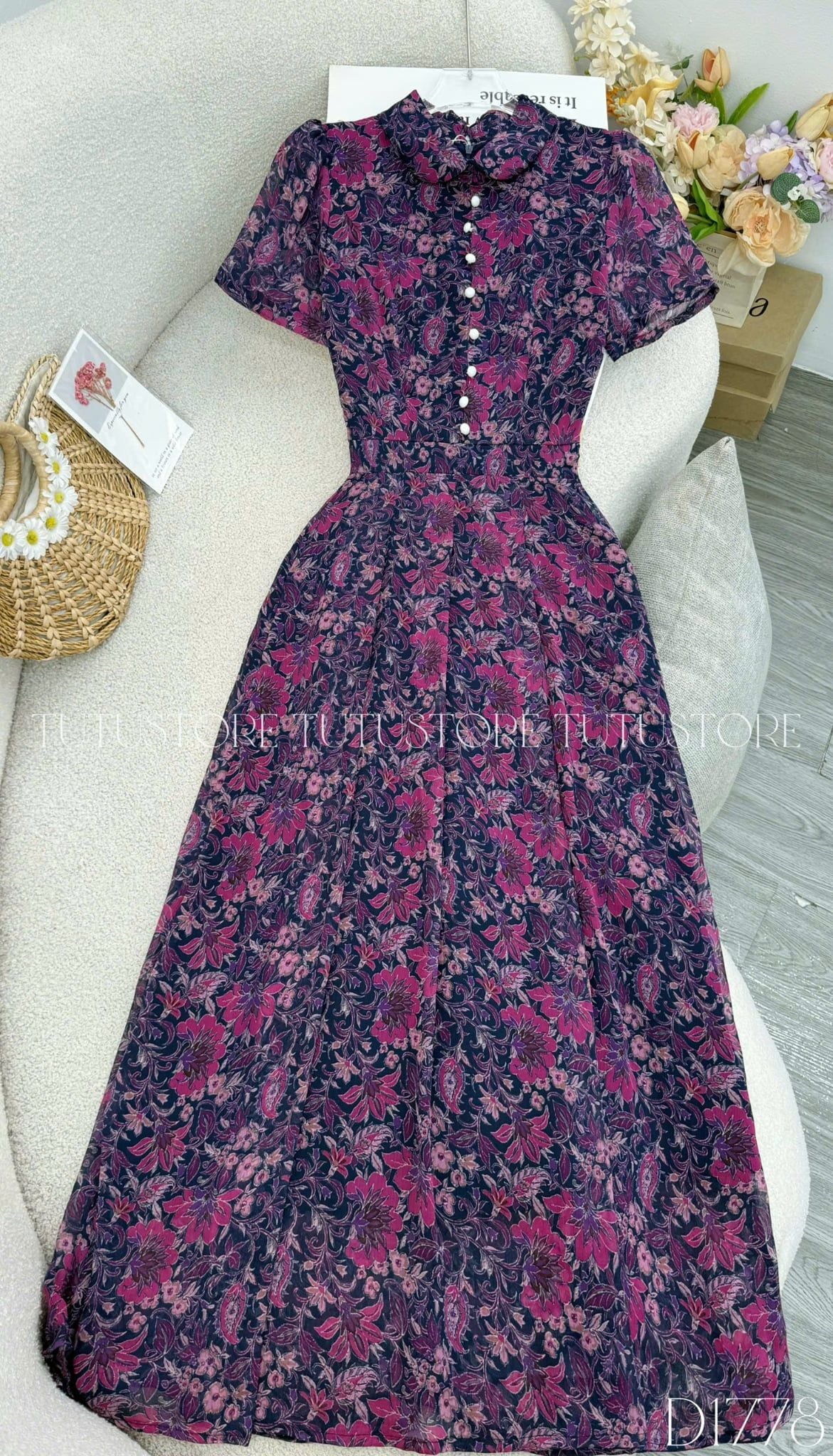 Đầm Hoa Thiết Kế Cổ Tròn Dáng Xòe Đi Chơi TuTu Store Mã D1778