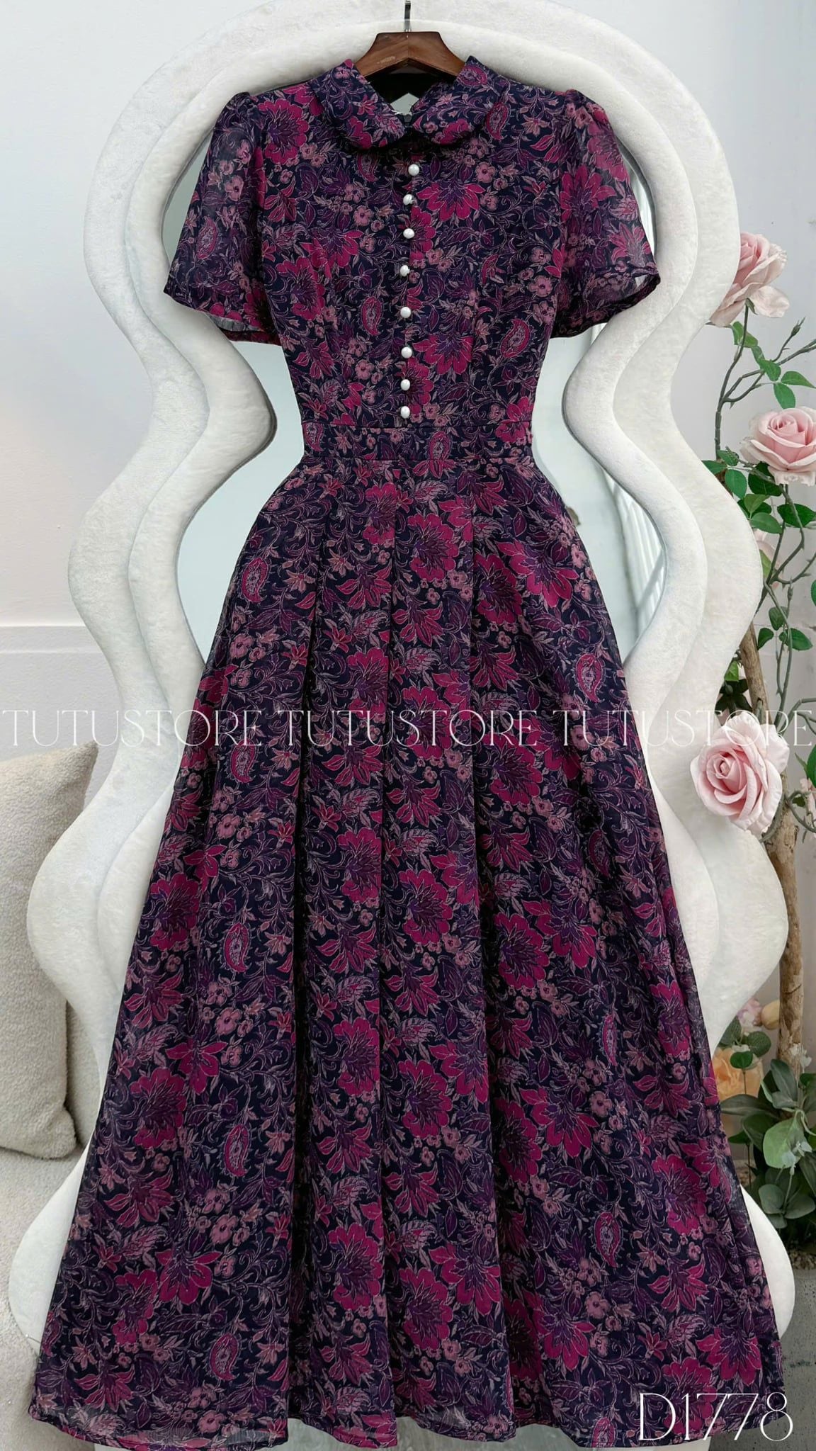 Đầm Hoa Thiết Kế Cổ Tròn Dáng Xòe Đi Chơi TuTu Store Mã D1778