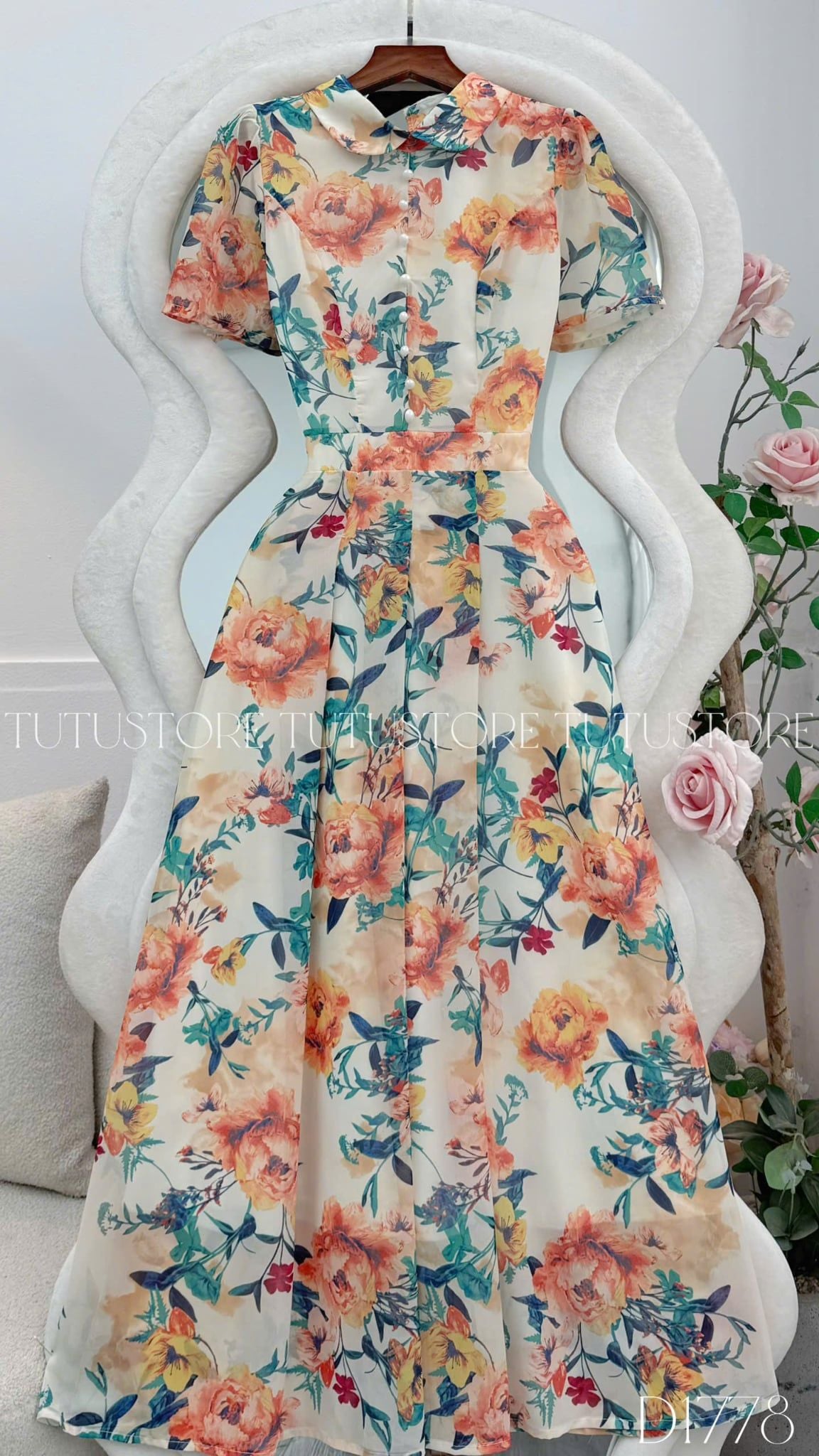 Đầm Hoa Thiết Kế Cổ Tròn Dáng Xòe Đi Chơi TuTu Store Mã D1778