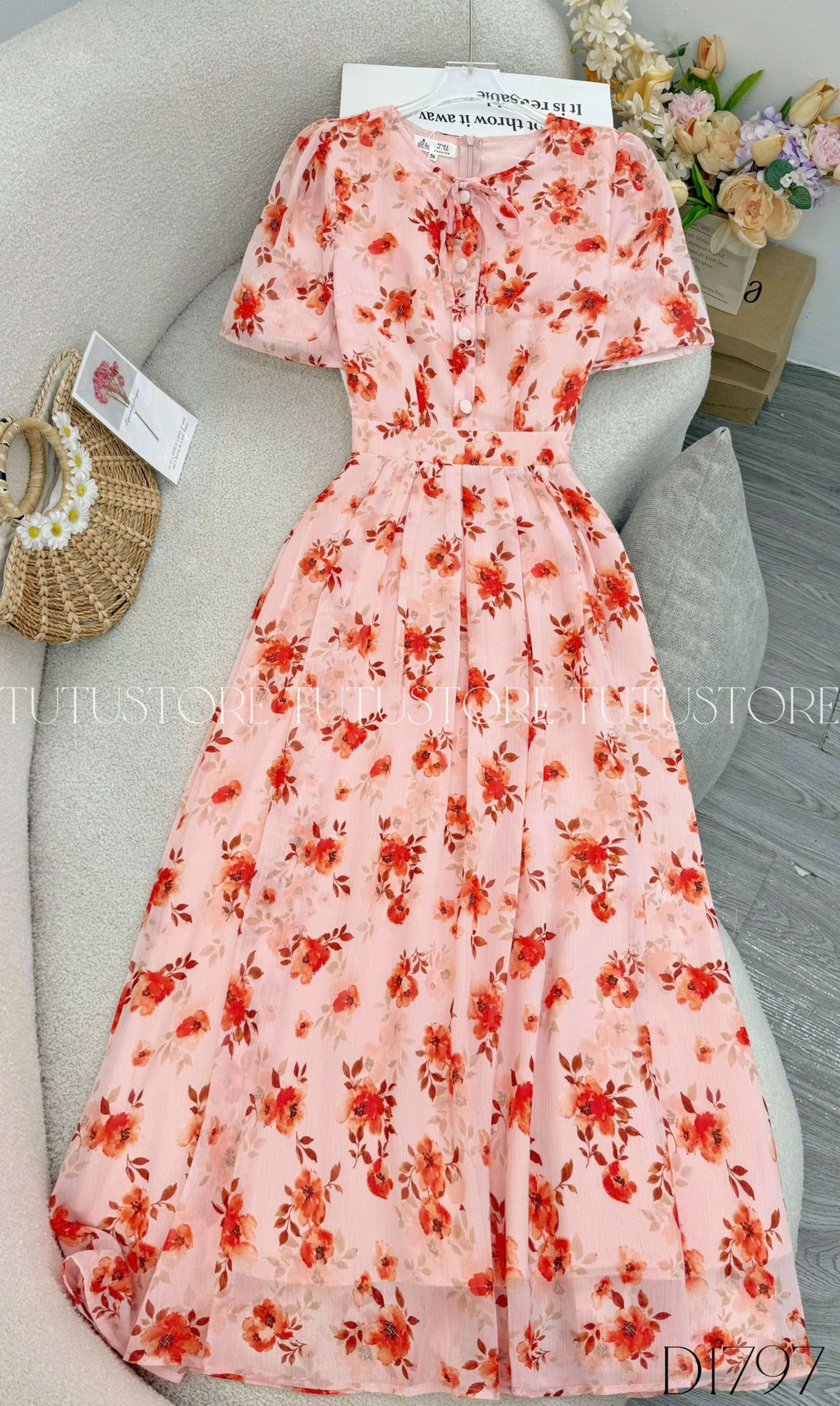 Đầm Hoa Thiết Kế Cổ Tròn Dáng Xòe Xinh Xắn Đi Chơi TuTu Store Mã D1797