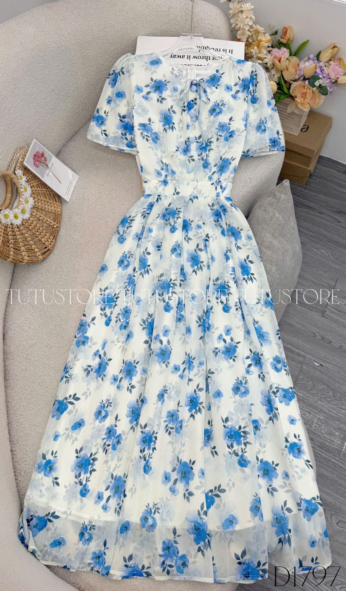 Đầm Hoa Thiết Kế Cổ Tròn Dáng Xòe Xinh Xắn Đi Chơi TuTu Store Mã D1797