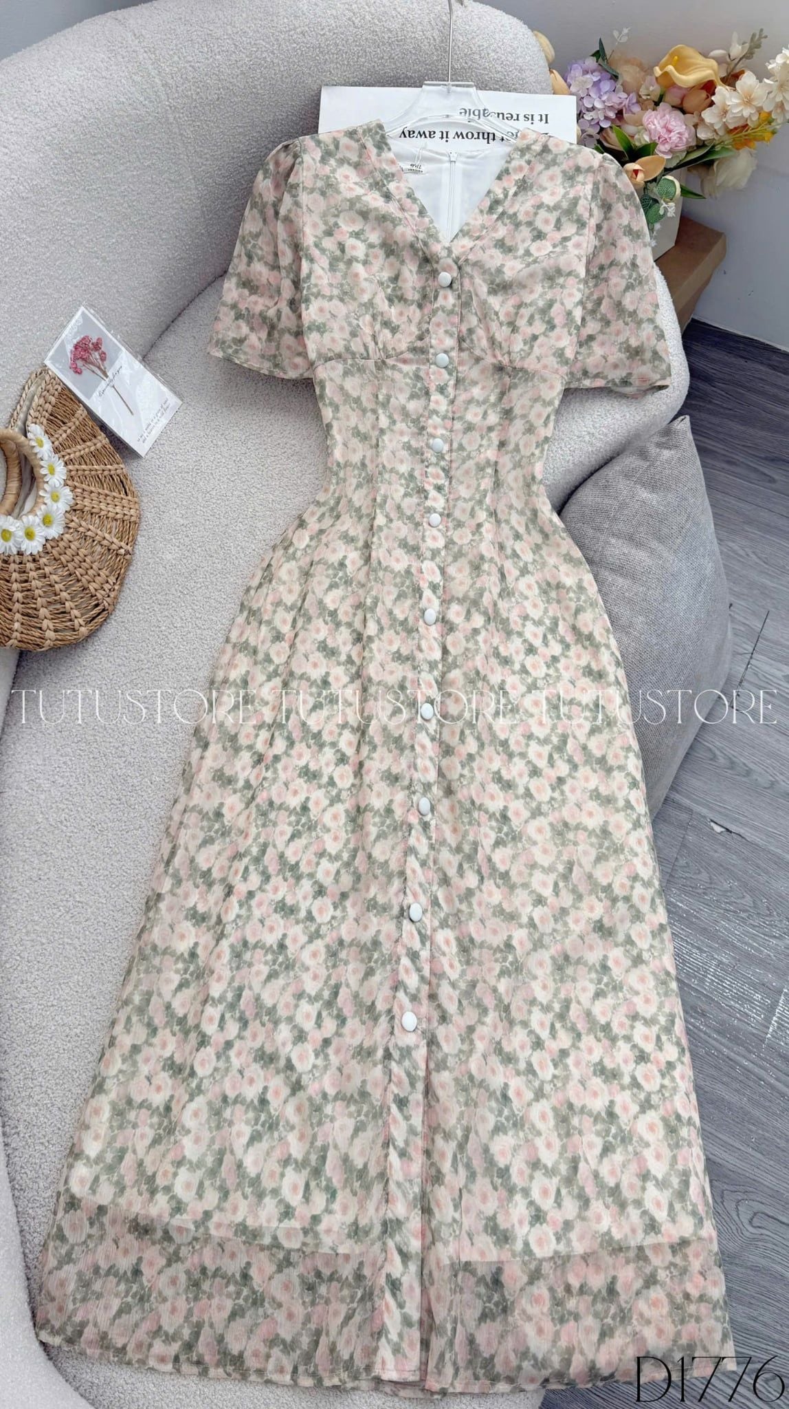 Đầm Hoa Thiết Kế Cổ Tim Dáng Dài Đi Chơi TuTu Store Mã D1776