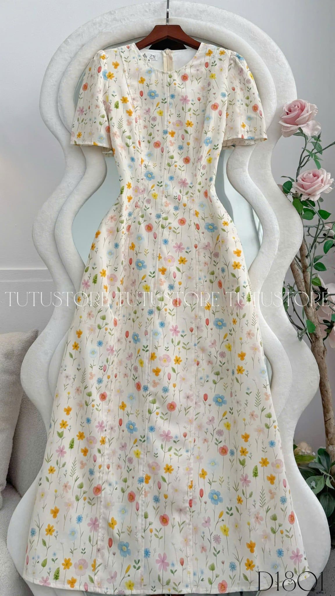Đầm Hoa Thiết Kế Cổ Tròn Dáng Chữ A Dài Đi Chơi TuTu Store Mã D1801
