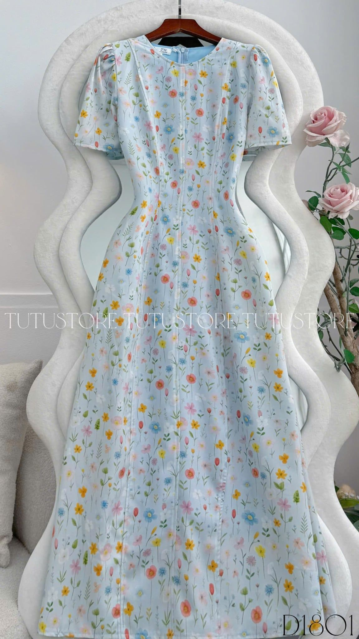 Đầm Hoa Thiết Kế Cổ Tròn Dáng Chữ A Dài Đi Chơi TuTu Store Mã D1801