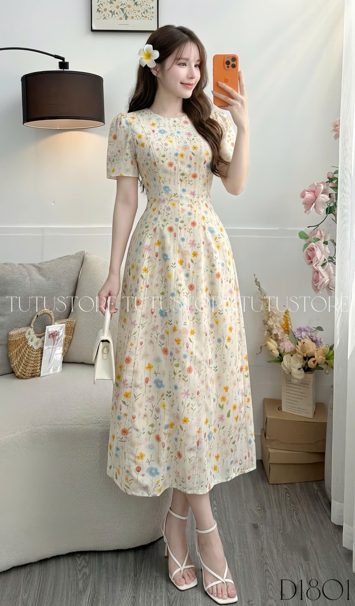 Đầm Hoa Thiết Kế Cổ Tròn Dáng Chữ A Dài Đi Chơi TuTu Store Mã D1801