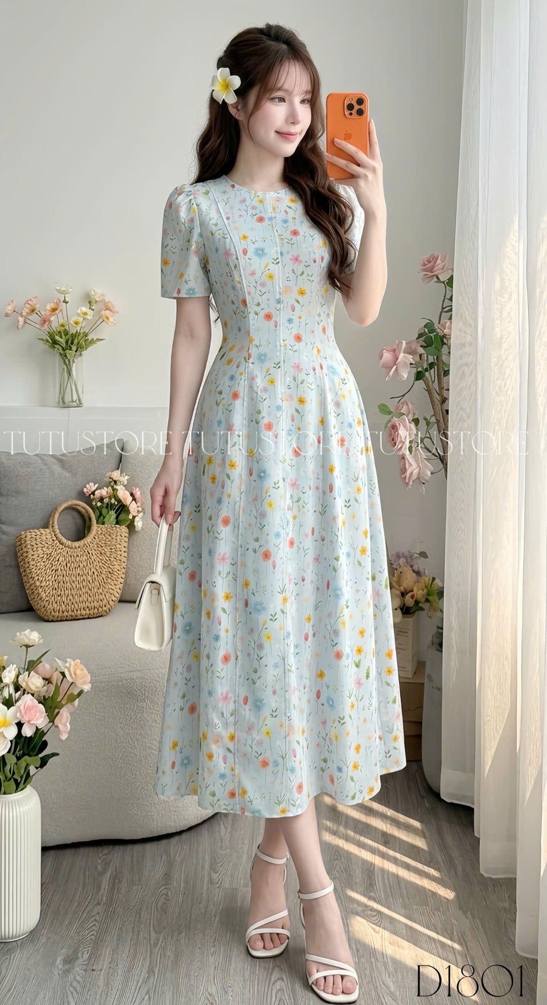 Đầm Hoa Thiết Kế Cổ Tròn Dáng Chữ A Dài Đi Chơi TuTu Store Mã D1801