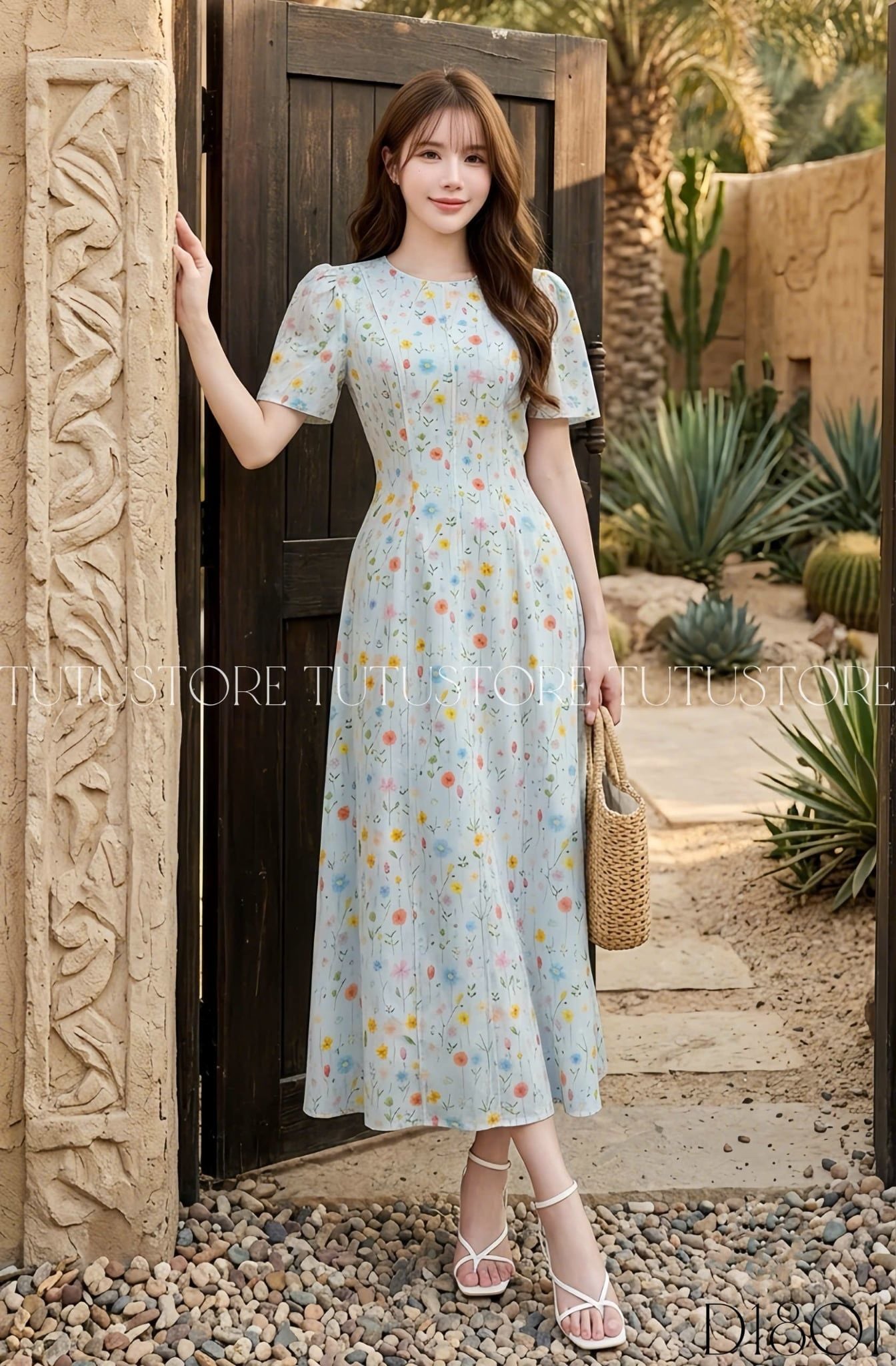 Đầm Hoa Thiết Kế Cổ Tròn Dáng Chữ A Dài Đi Chơi TuTu Store Mã D1801