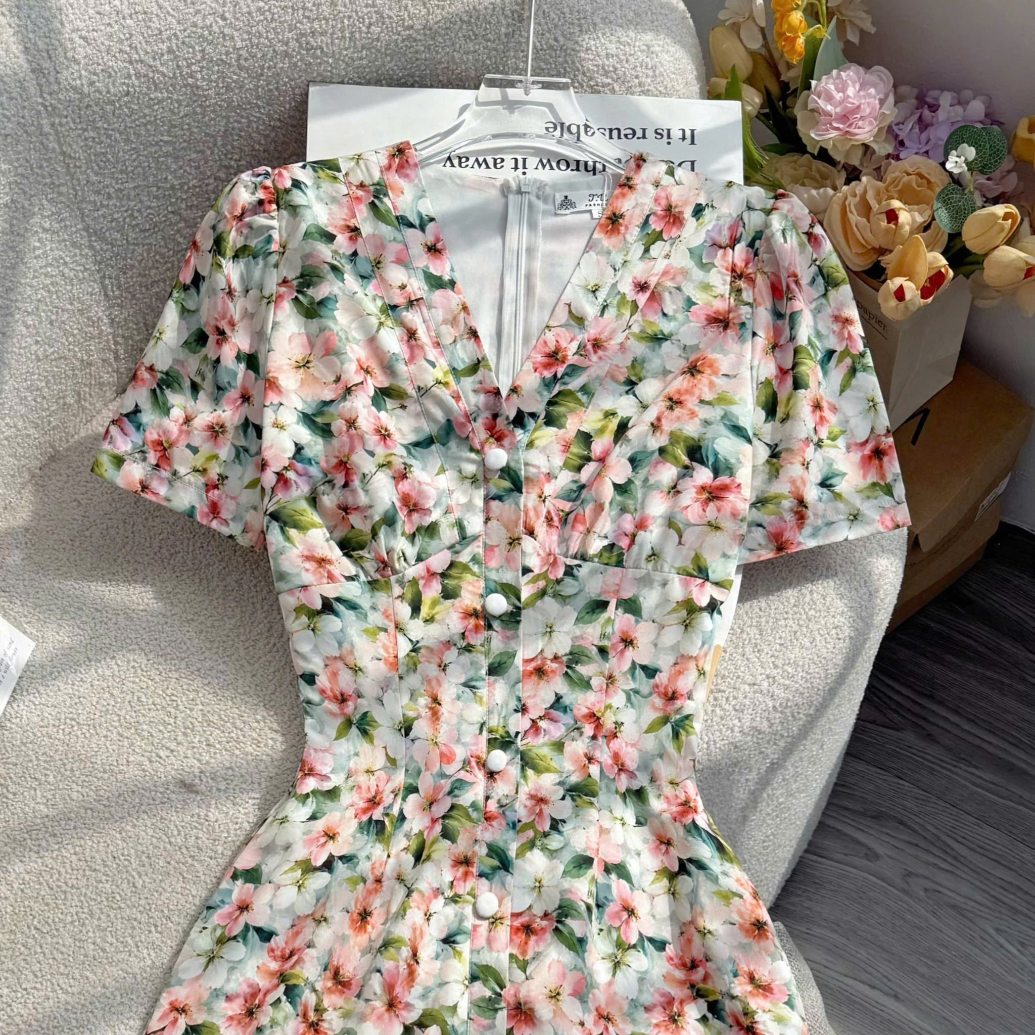 Đầm Hoa Thiết Kế Cổ V Dáng Dài Thanh Lịch Đi Chơi TuTu Store Mã D1809