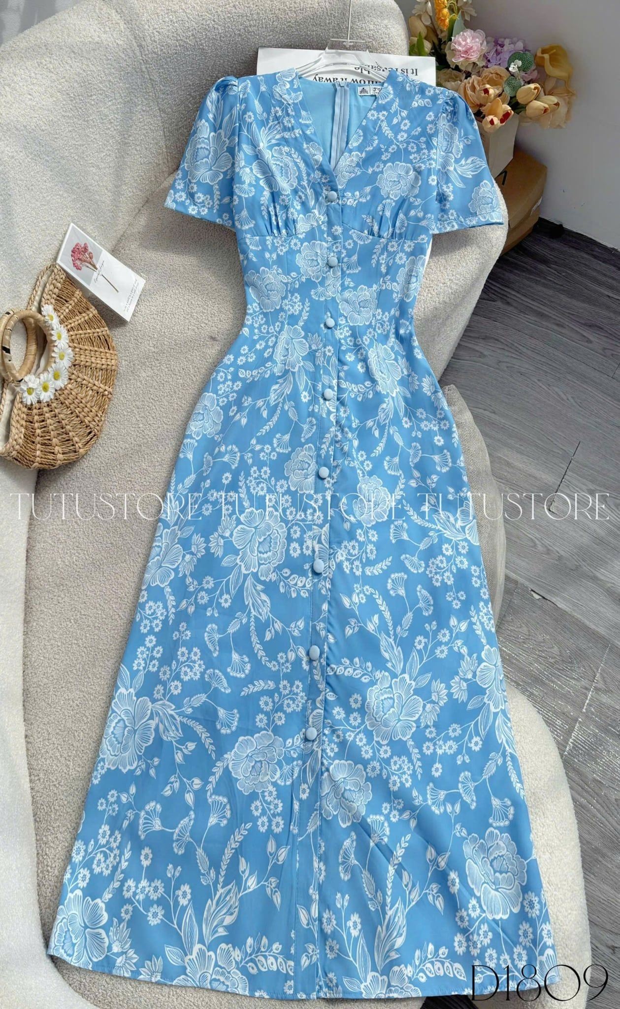 Đầm Hoa Thiết Kế Cổ V Dáng Dài Thanh Lịch Đi Chơi TuTu Store Mã D1809