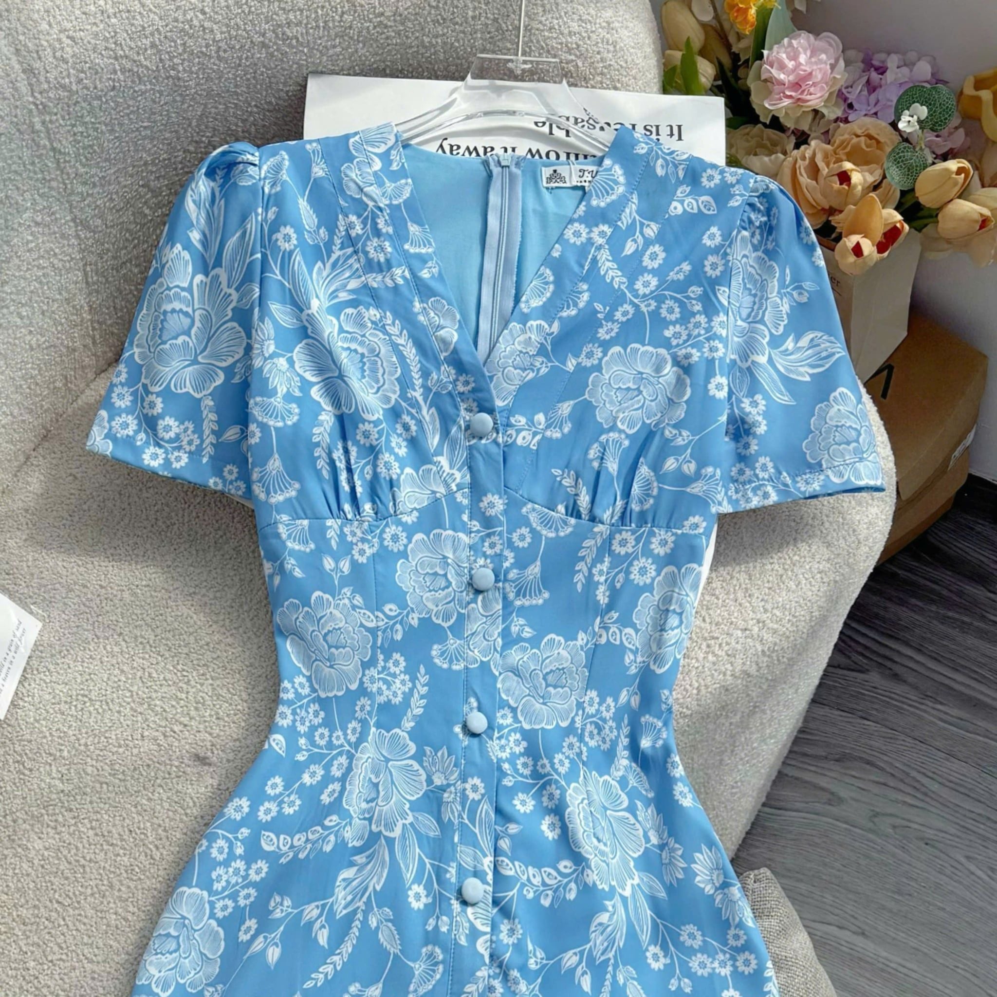 Đầm Hoa Thiết Kế Cổ V Dáng Dài Thanh Lịch Đi Chơi TuTu Store Mã D1809