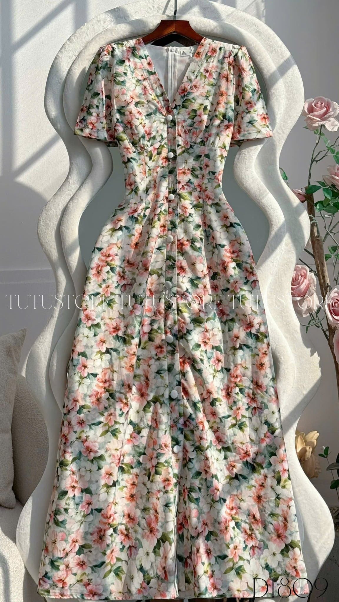 Đầm Hoa Thiết Kế Cổ V Dáng Dài Thanh Lịch Đi Chơi TuTu Store Mã D1809
