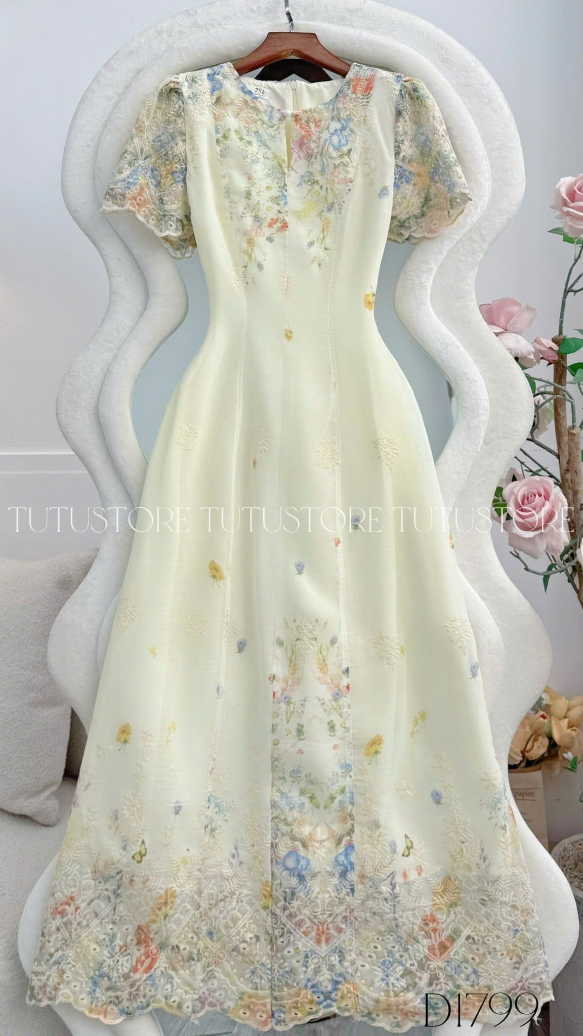 Đầm Thiết Kế Cổ Giọt Nước Dáng Dài Phối Ren Đi Tiệc TuTu Store Mã D1799