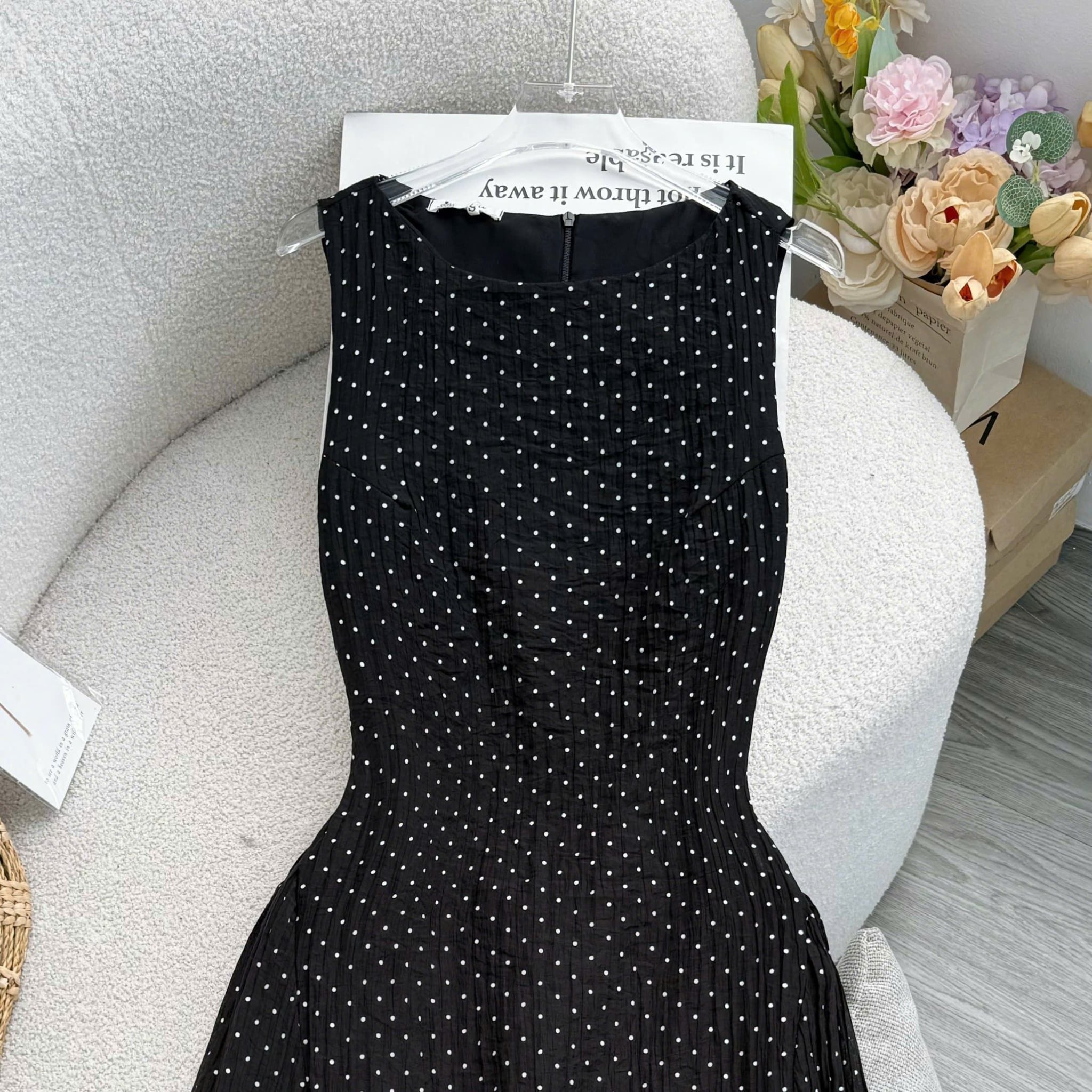 Đầm Thiết Kế Cổ Thuyền Dáng Dài Chấm Bi Đi Chơi TuTu Store Mã D1808