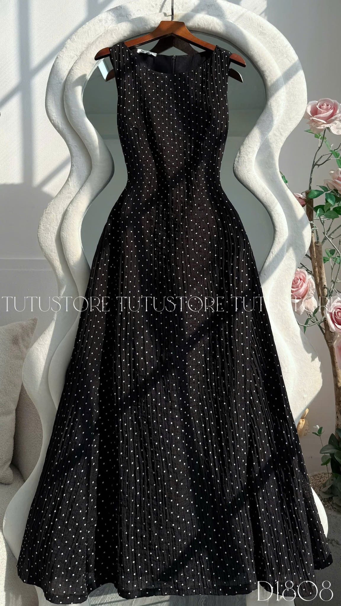 Đầm Thiết Kế Cổ Thuyền Dáng Dài Chấm Bi Đi Chơi TuTu Store Mã D1808