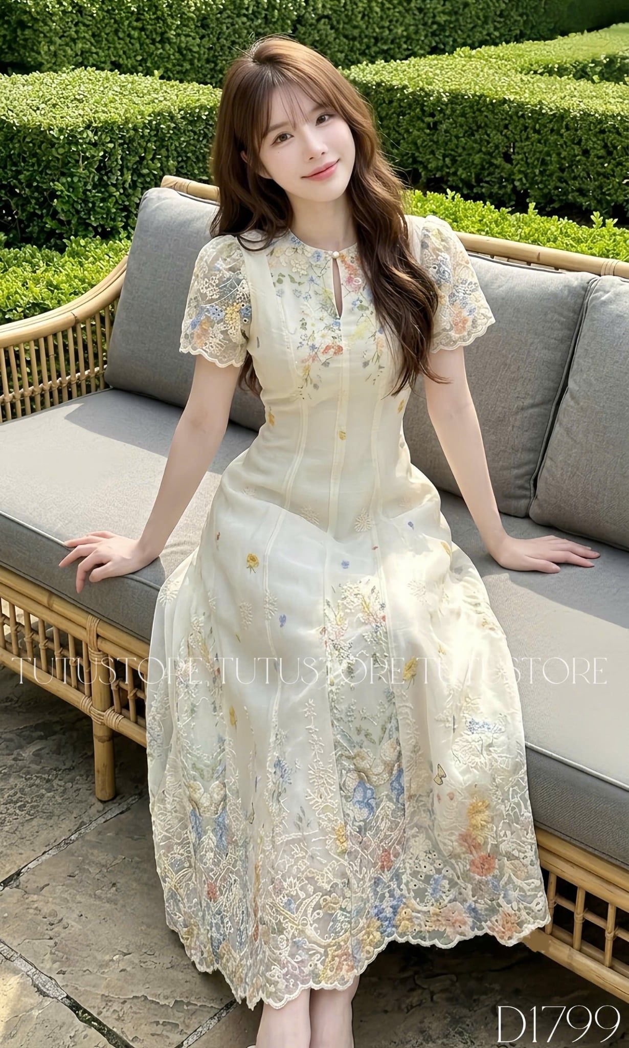 Đầm Thiết Kế Cổ Giọt Nước Dáng Dài Phối Ren Đi Tiệc TuTu Store Mã D1799
