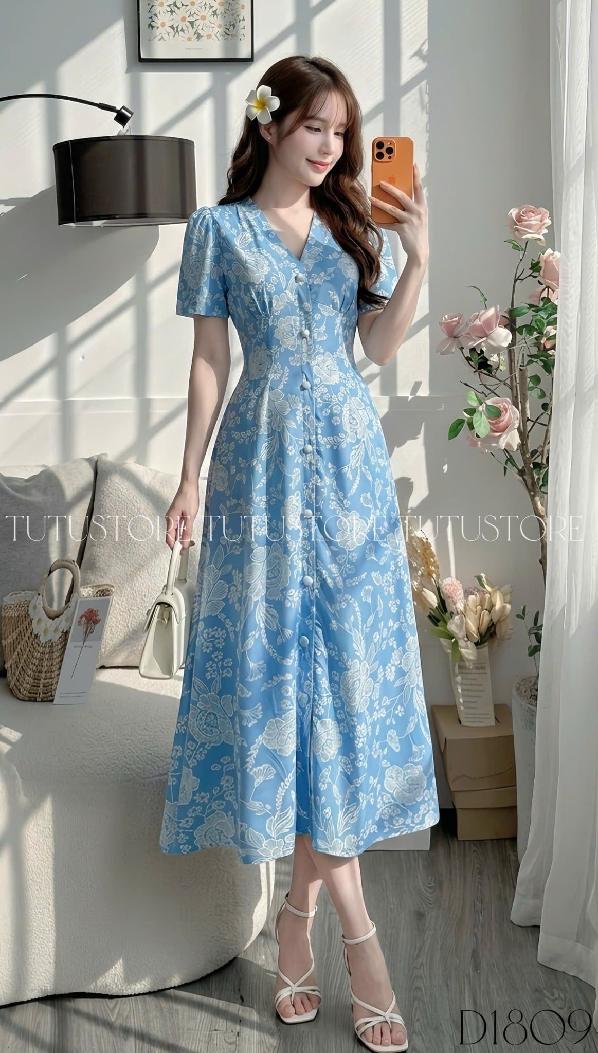 Đầm Hoa Thiết Kế Cổ V Dáng Dài Thanh Lịch Đi Chơi TuTu Store Mã D1809