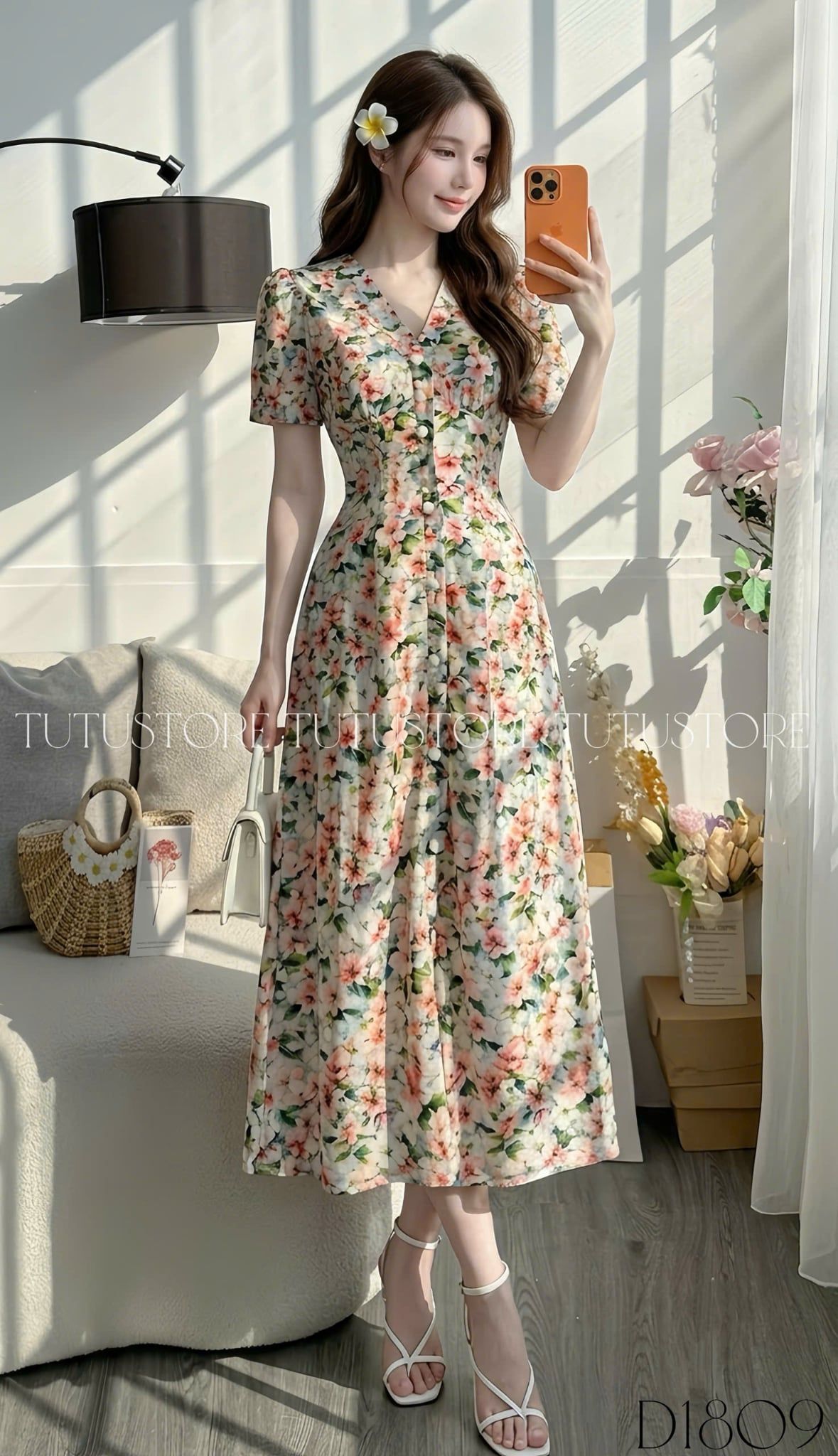 Đầm Hoa Thiết Kế Cổ V Dáng Dài Thanh Lịch Đi Chơi TuTu Store Mã D1809