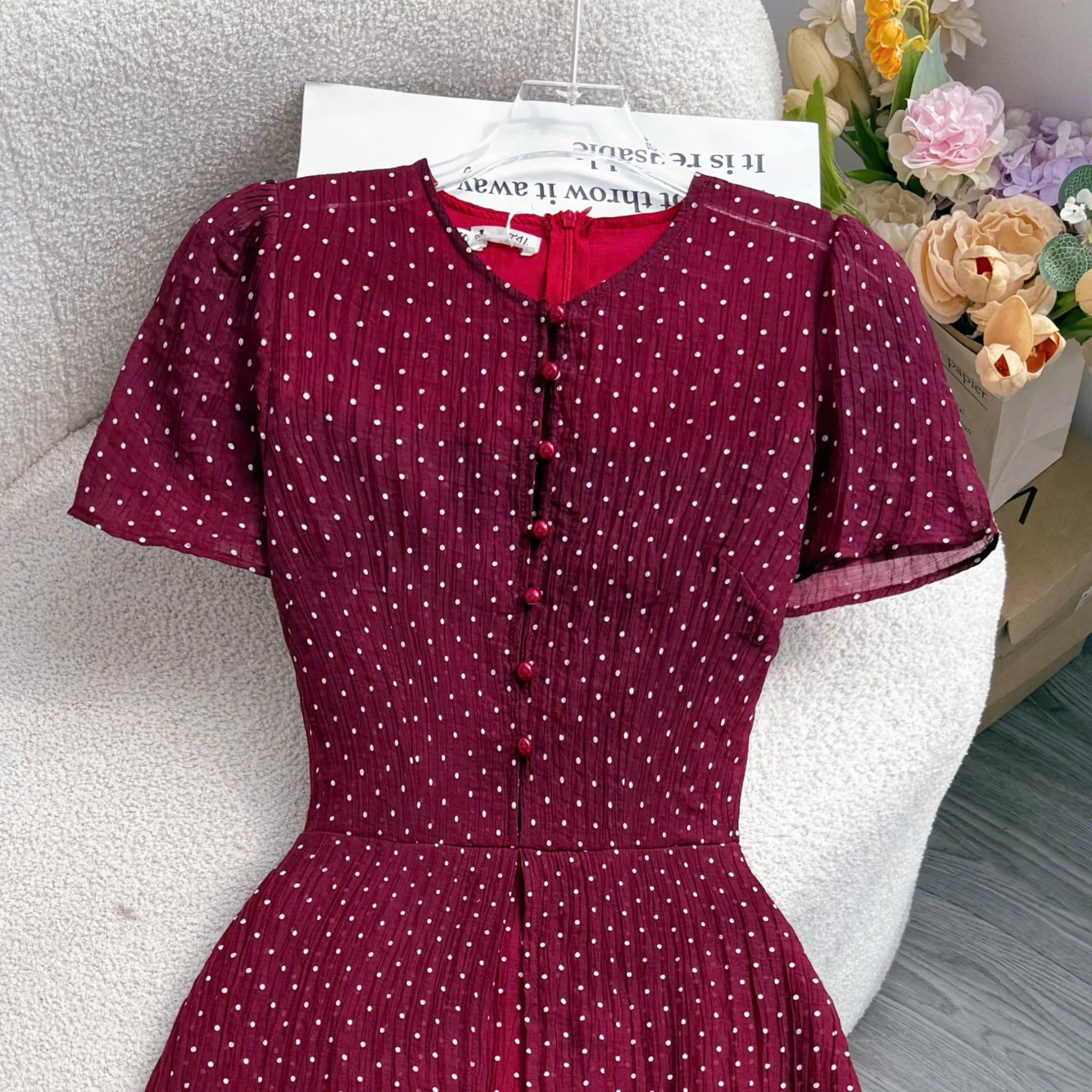 Đầm Thiết Kế Nút Trước Chấm Bi Dáng Dài Đi Chơi TuTu Store Mã D1793