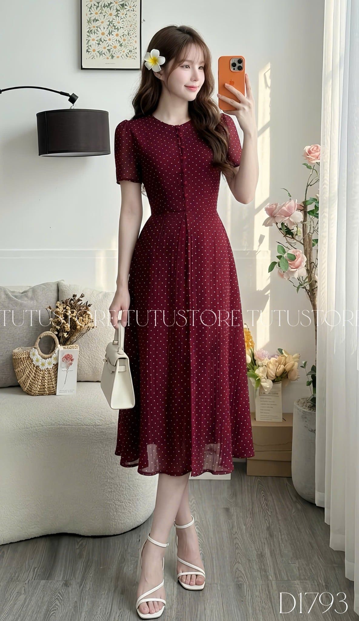 Đầm Thiết Kế Nút Trước Chấm Bi Dáng Dài Đi Chơi TuTu Store Mã D1793