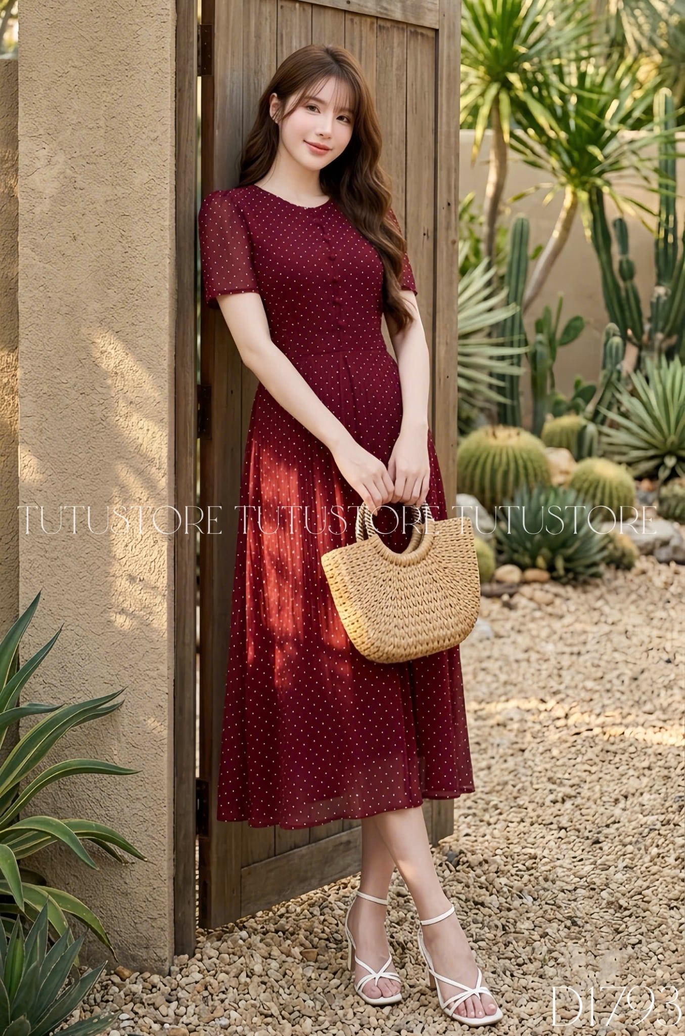 Đầm Thiết Kế Nút Trước Chấm Bi Dáng Dài Đi Chơi TuTu Store Mã D1793