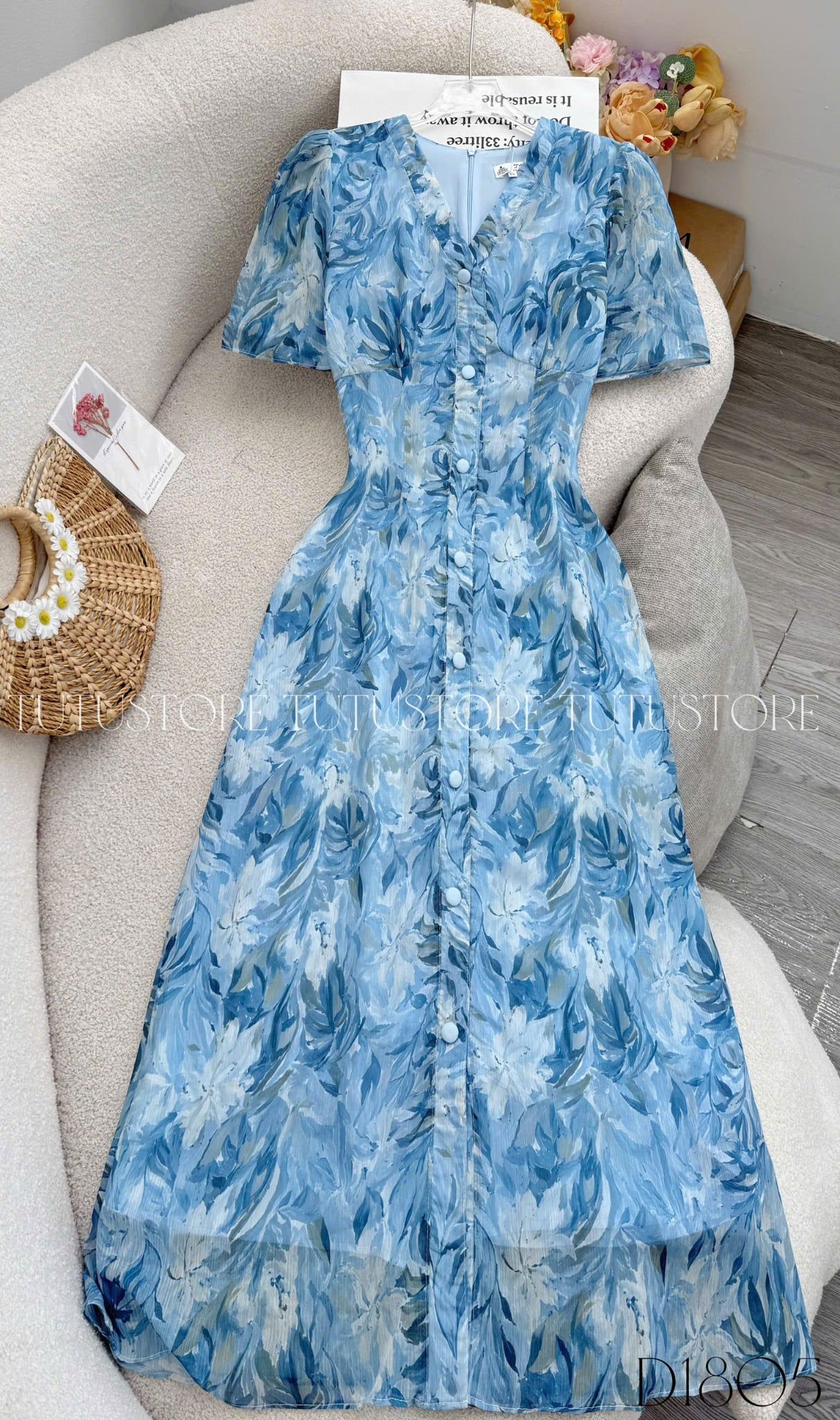 Đầm Thiết Kế Cổ V Chiết Eo Dáng Dài Đi Chơi TuTu Store Mã D1805