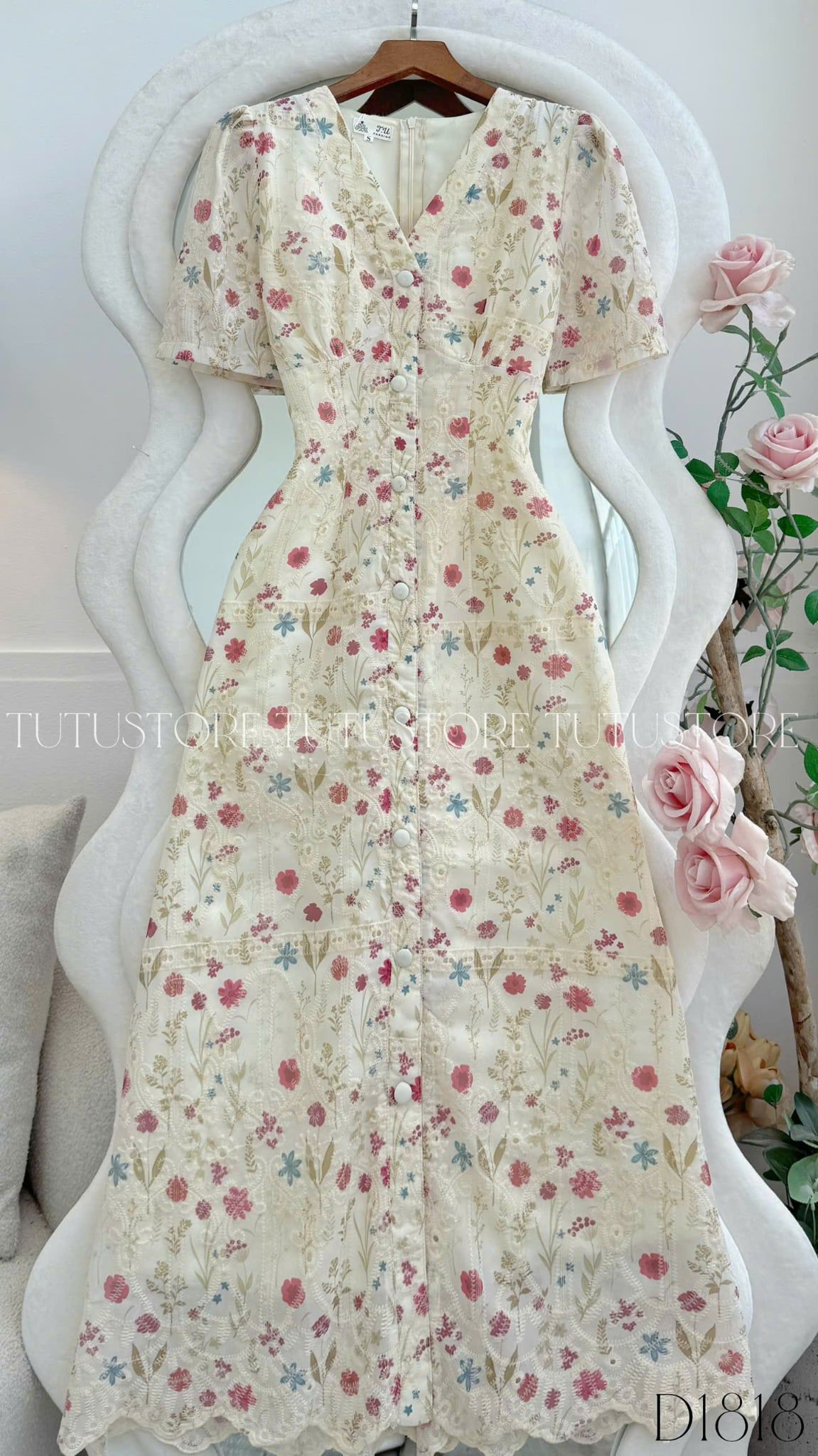 Đầm Hoa Thiết Kế Cổ V Dáng Dài Đi Chơi TuTu Store Mã D1818