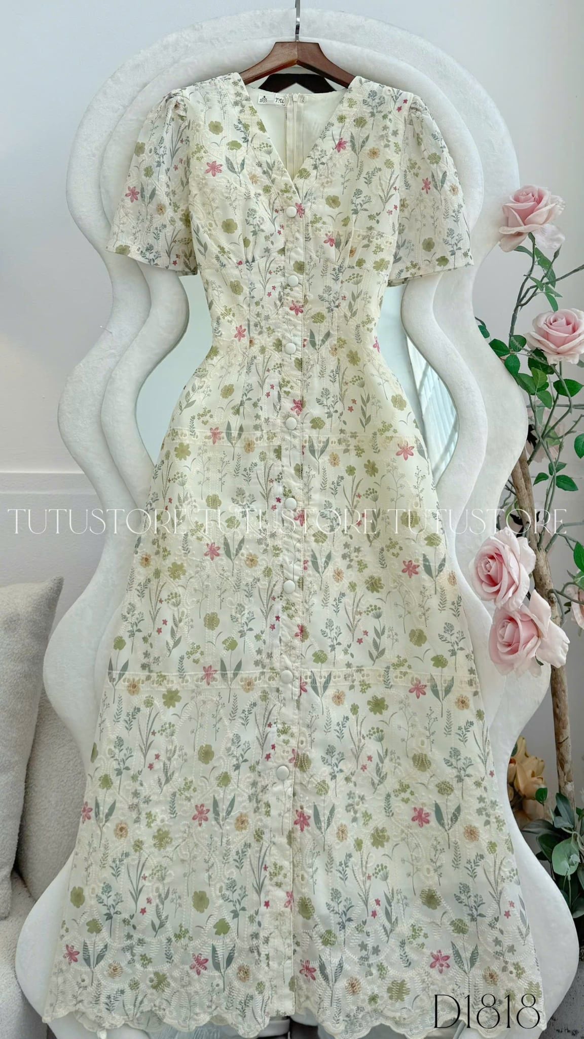 Đầm Hoa Thiết Kế Cổ V Dáng Dài Đi Chơi TuTu Store Mã D1818