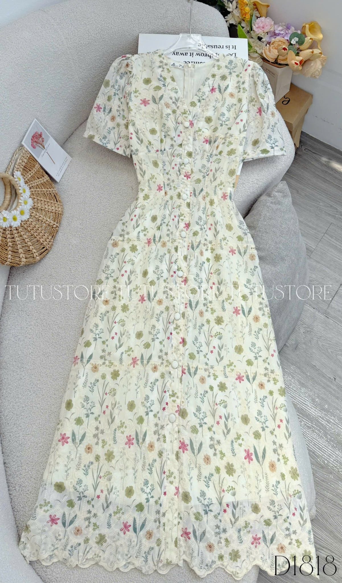 Đầm Hoa Thiết Kế Cổ V Dáng Dài Đi Chơi TuTu Store Mã D1818