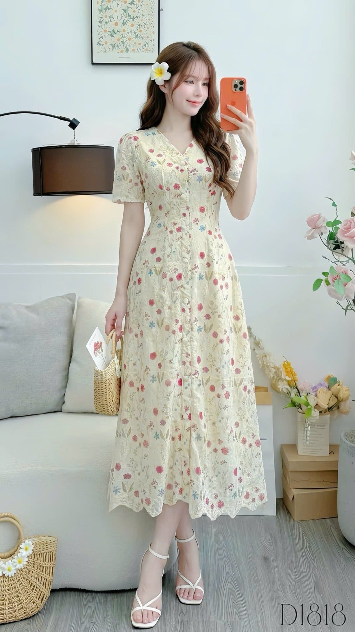 Đầm Hoa Thiết Kế Cổ V Dáng Dài Đi Chơi TuTu Store Mã D1818