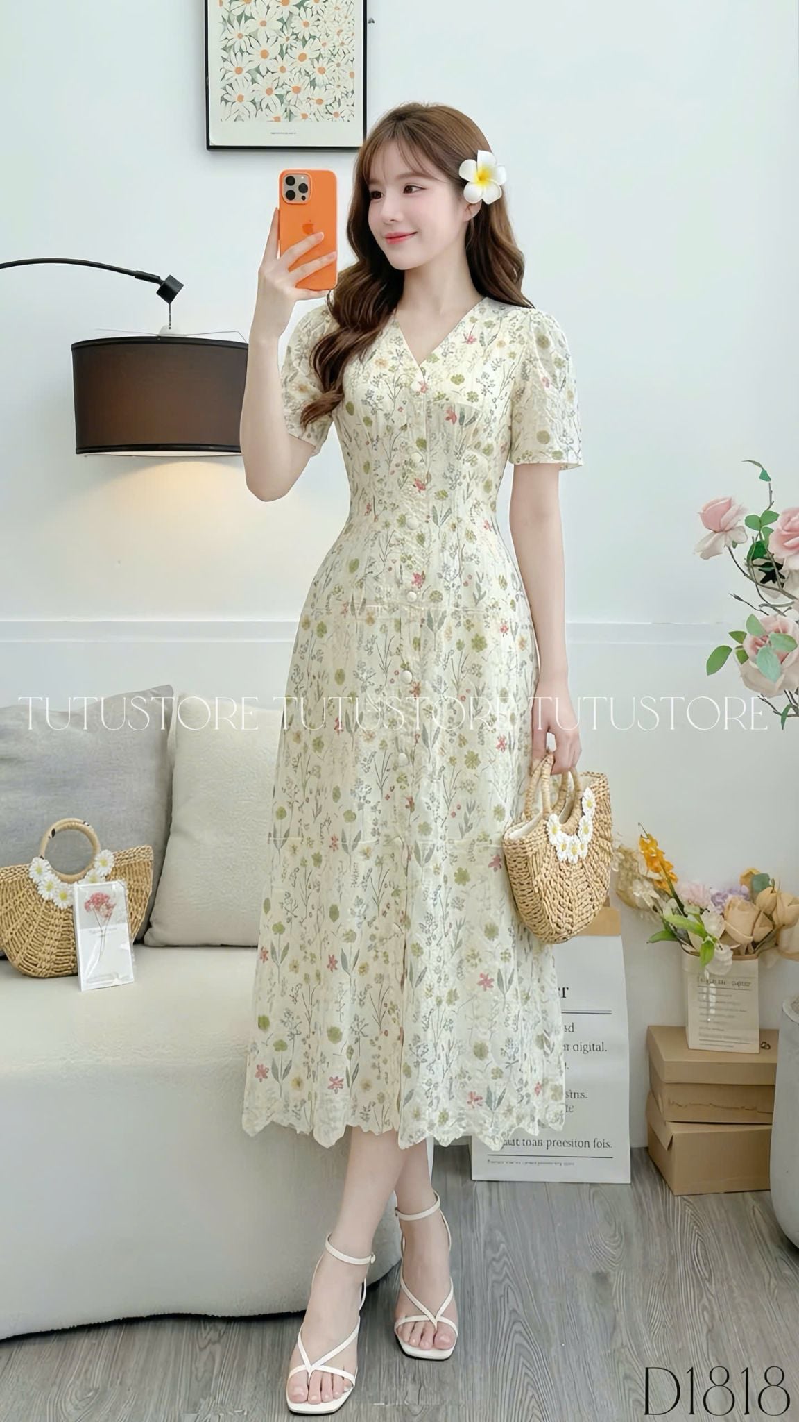 Đầm Hoa Thiết Kế Cổ V Dáng Dài Đi Chơi TuTu Store Mã D1818