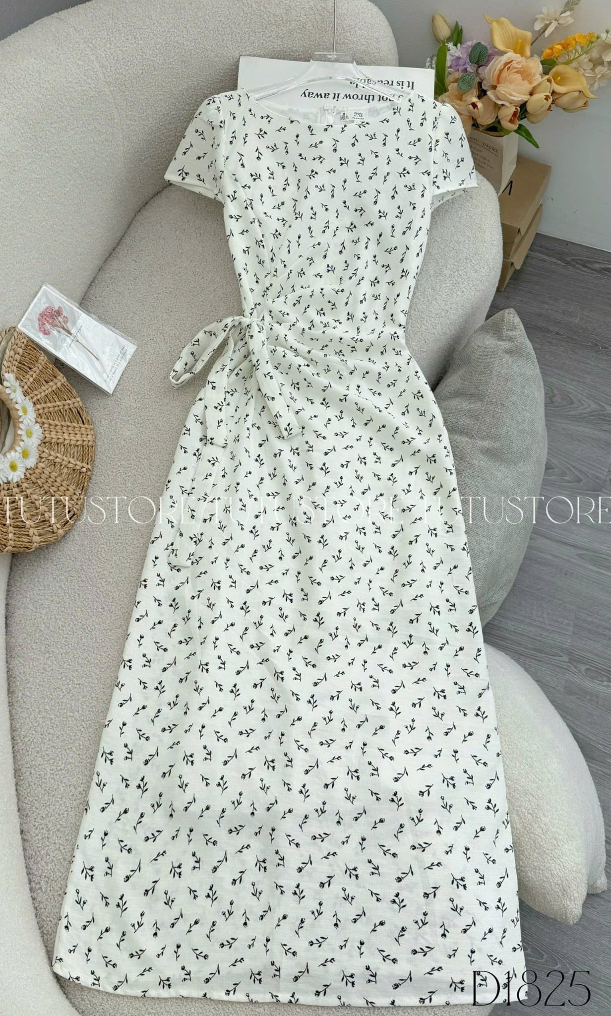 Đầm Thiết Kế Cổ Thuyền Buộc Eo Hoa Nhí Đi Chơi TuTu Store Mã D1825