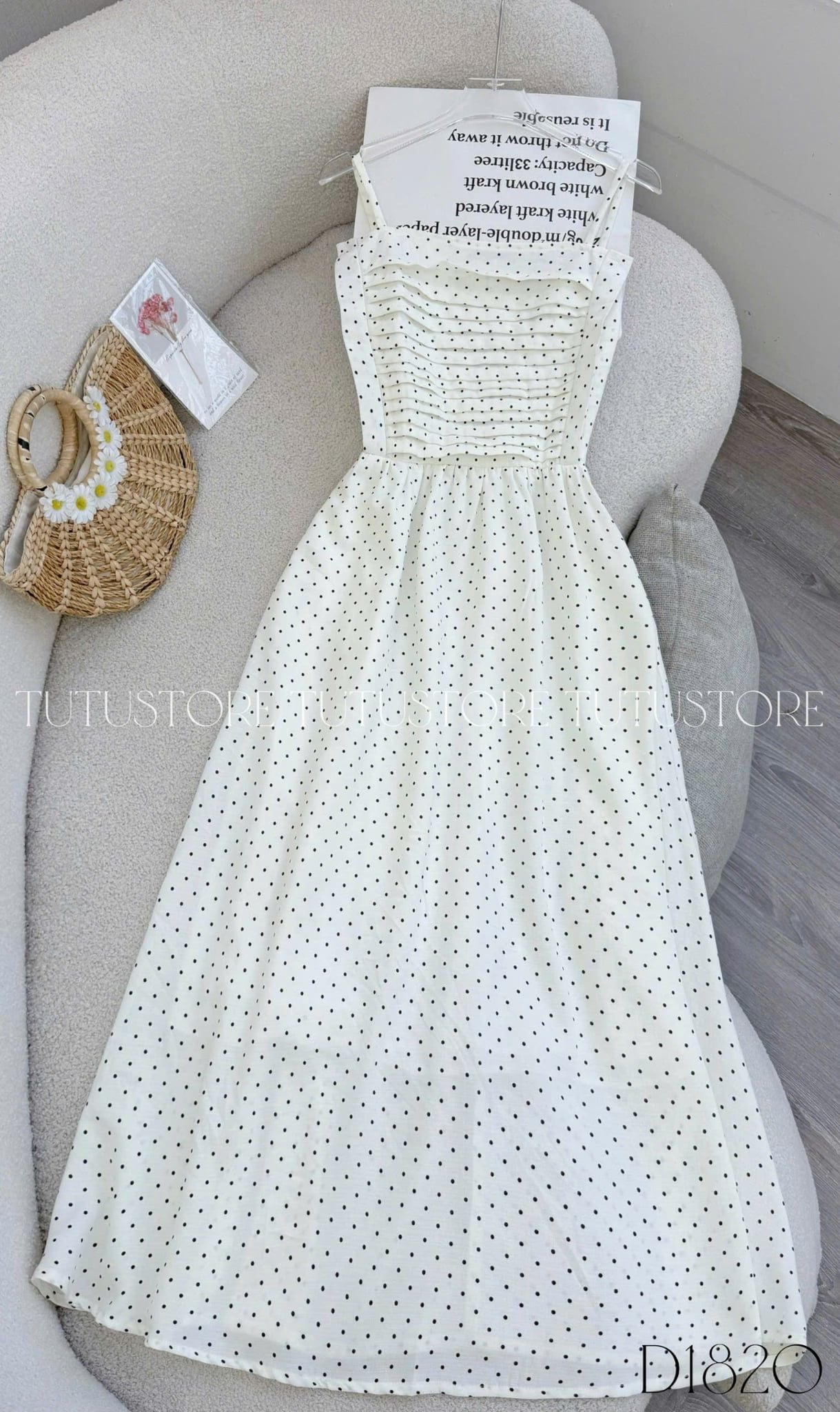 Đầm Thiết Kế Hai Dây Dáng Xòe Chấm Bi Xinh Xắn Đi Chơi TuTu Store Mã D1820