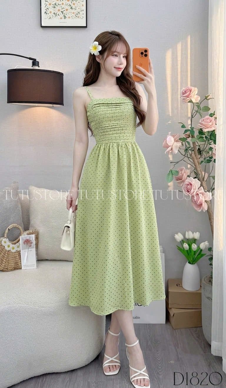 Đầm Thiết Kế Hai Dây Dáng Xòe Chấm Bi Xinh Xắn Đi Chơi TuTu Store Mã D1820
