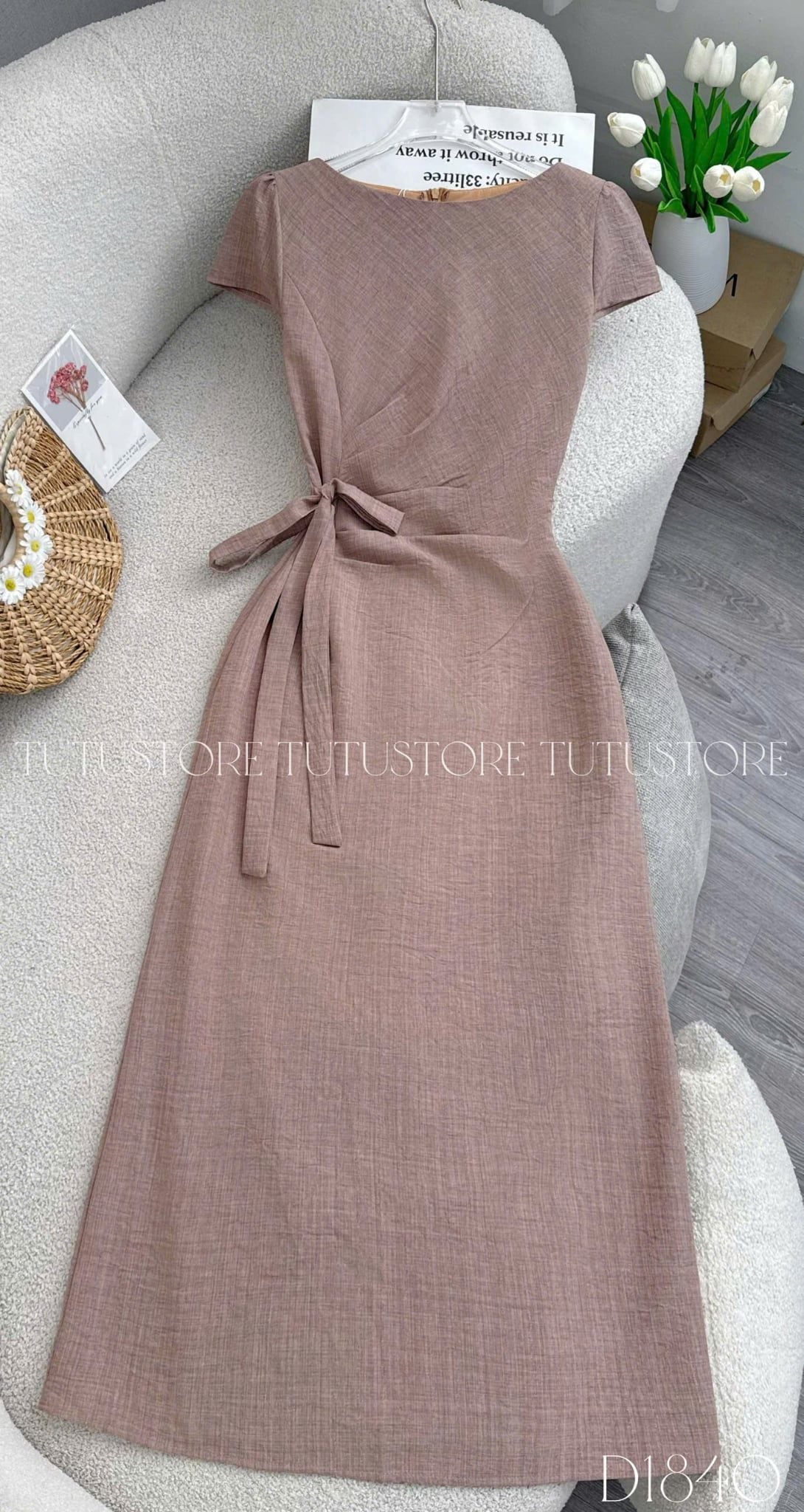 Đầm Thiết Kế Cổ Thuyền Buộc Eo Dáng Dài Đi Chơi TuTu Store Mã D1840