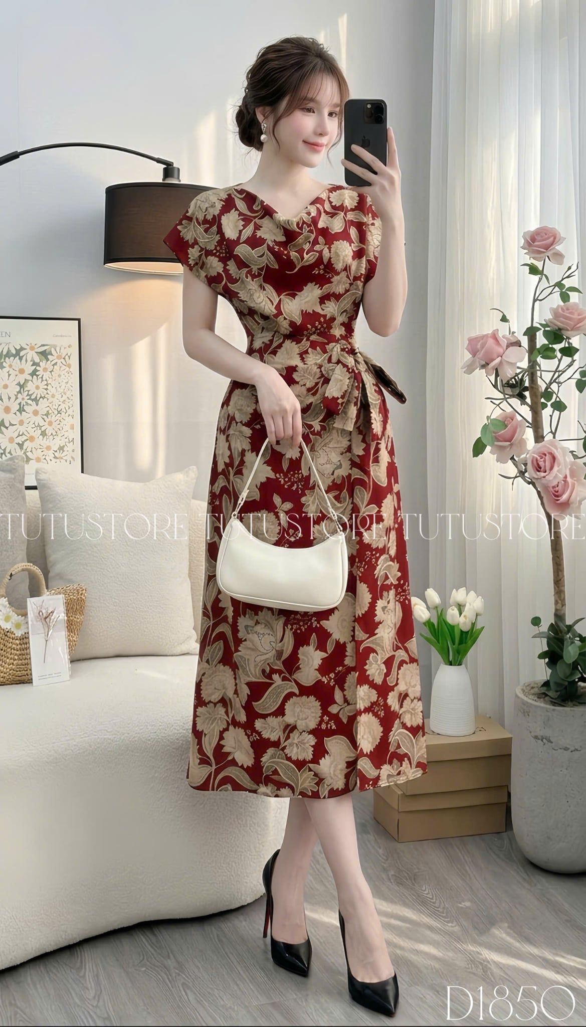 Đầm Thiết Kế Kiểu Cổ Đổ Buộc Eo Tôn Dáng Đi Tiệc TuTu Store Mã D1850