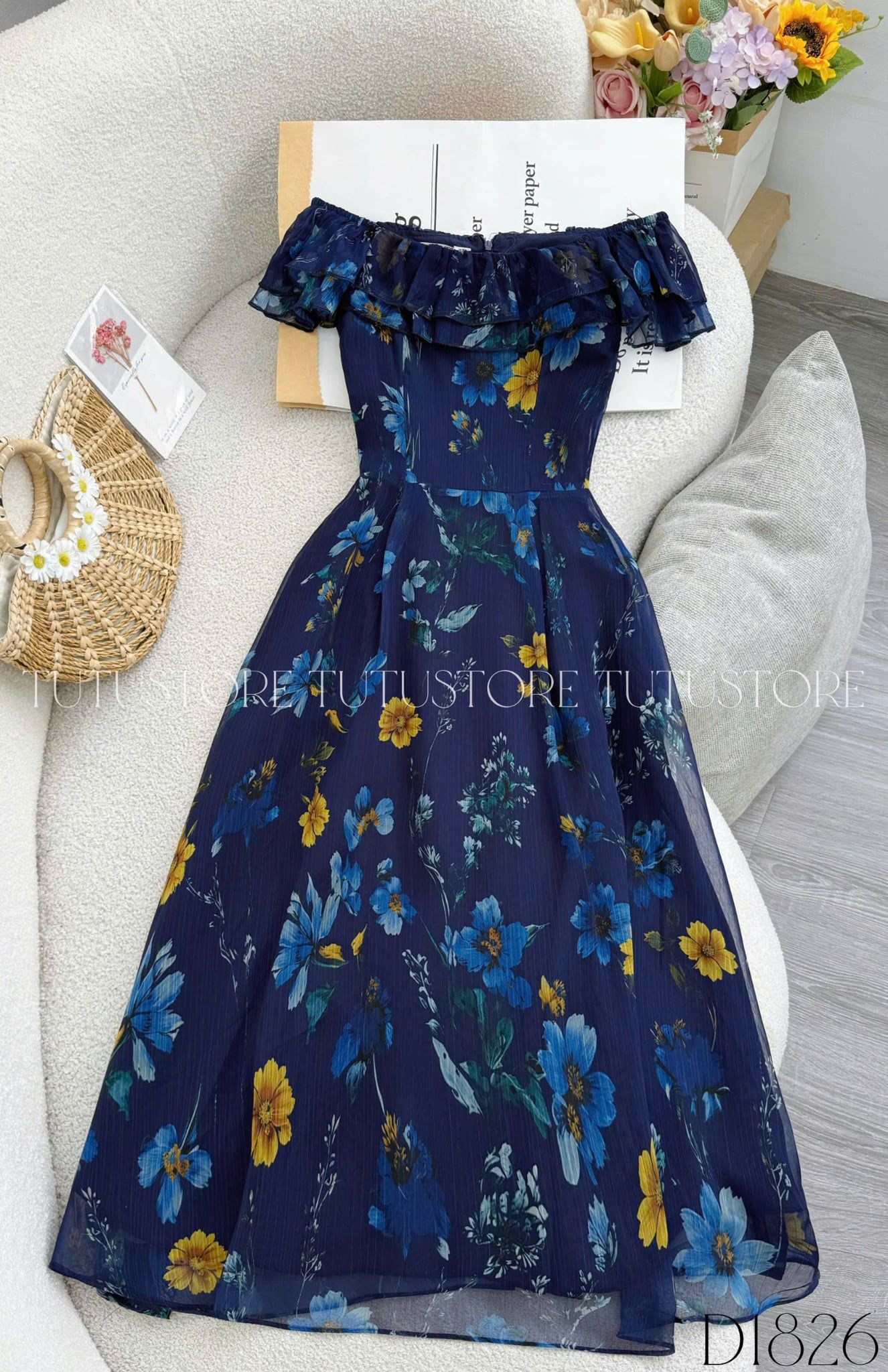 Đầm Thiết Kế Cổ Vuông Voan Bèo Xinh Xắn Đi Chơi TuTu Store Mã D1826