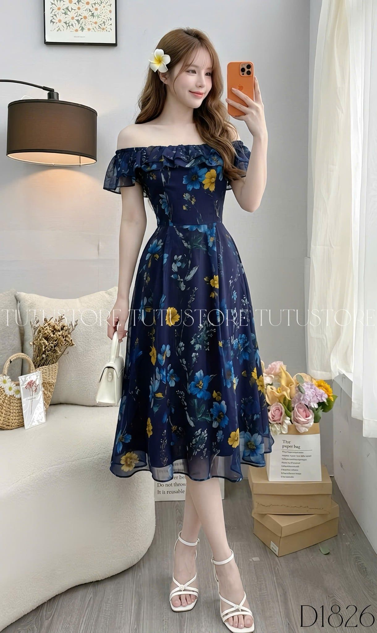 Đầm Thiết Kế Cổ Vuông Voan Bèo Xinh Xắn Đi Chơi TuTu Store Mã D1826