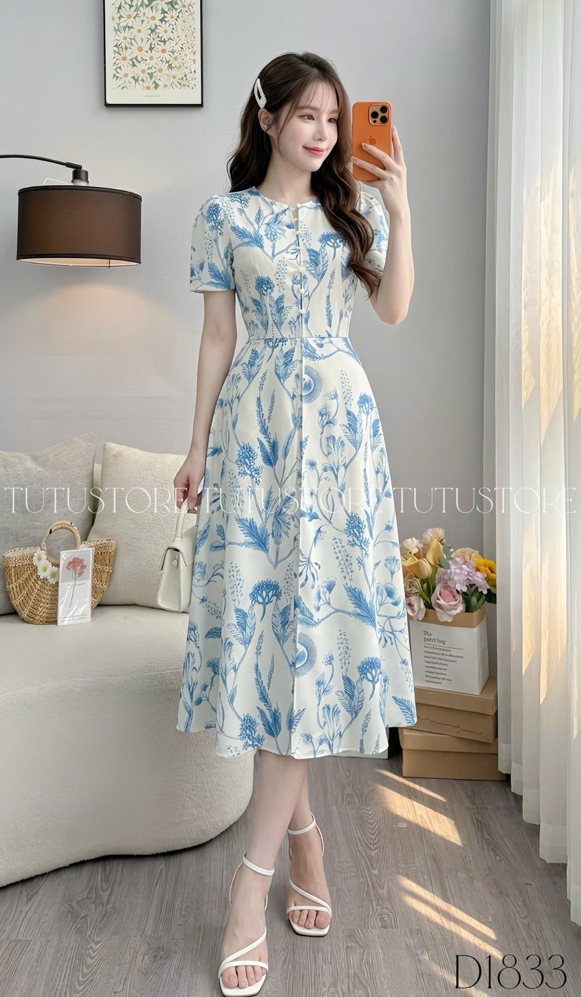 Đầm Hoa Thiết Kế Nút Trước Dáng Xòe Đi Chơi TuTu Store Mã D1833