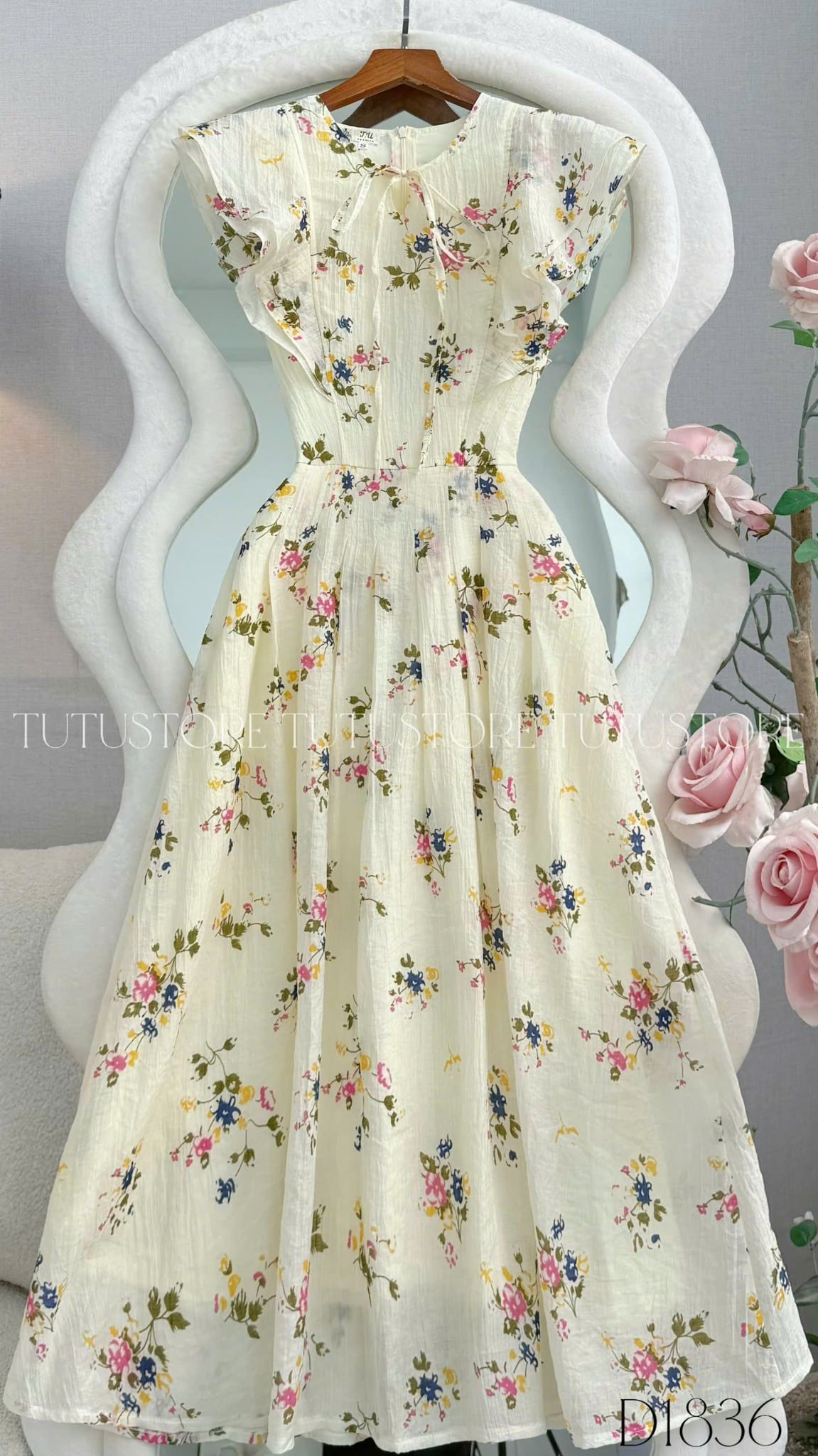 Đầm Hoa Thiết Kế Vai Bèo Dáng Xòe Xinh Xắn Đi Chơi TuTu Store Mã D1836